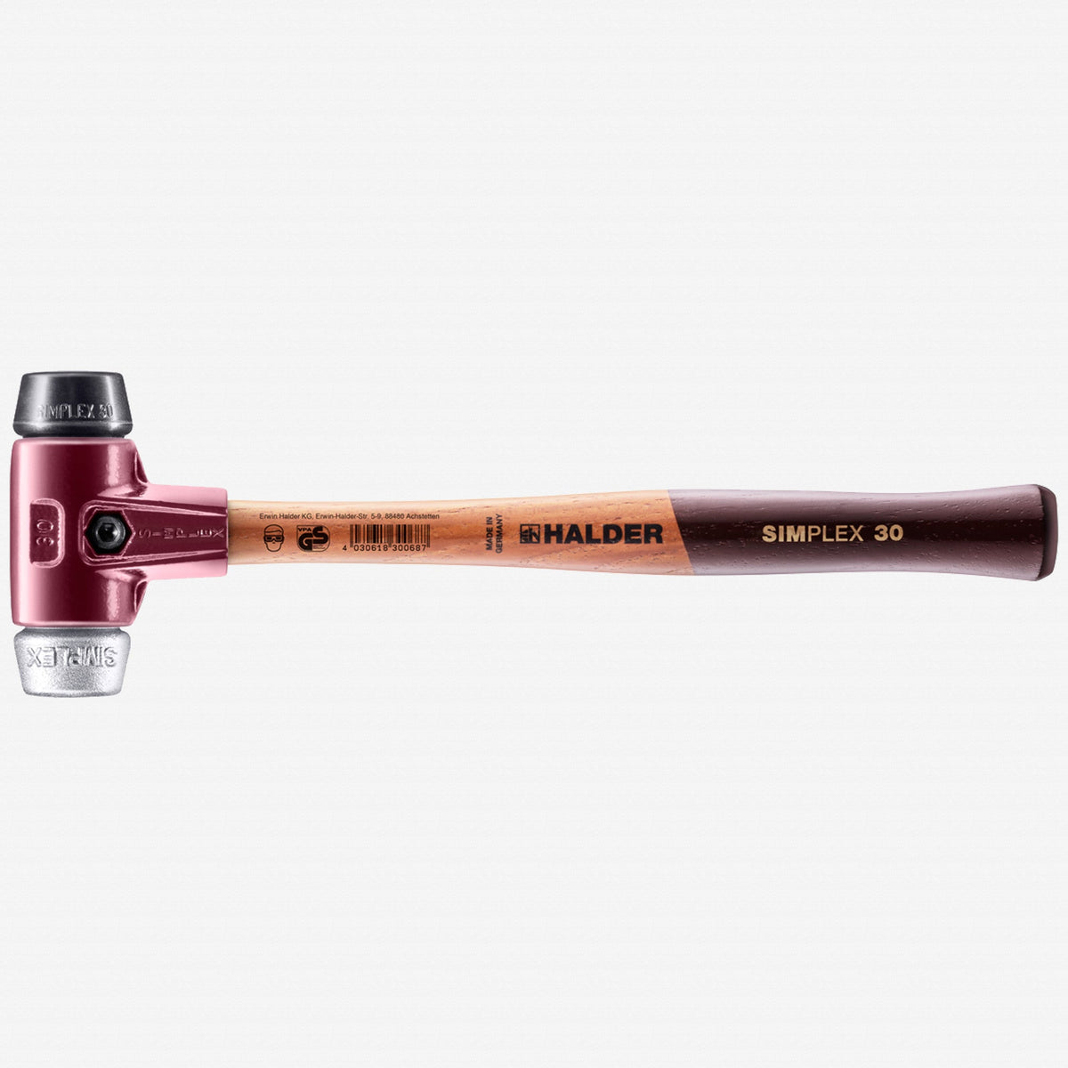 Halder Simplex Mallet with Black Rubber/Aluminum Inserts and Cast Iron Housing, 1.18" / 13.23 oz. - HA3029.030 - KC Tool