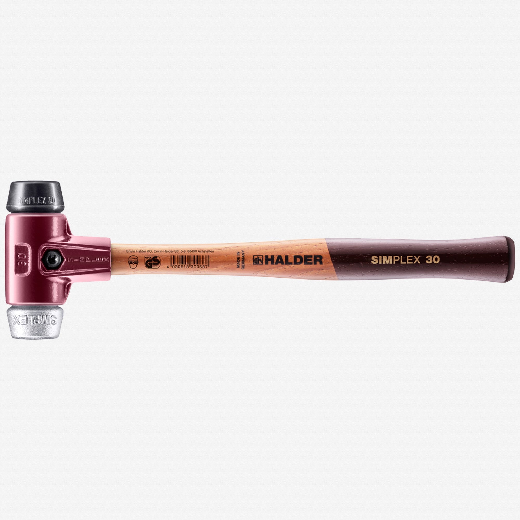 Halder Simplex Mallet with Black Rubber/Aluminum Inserts and Cast Iron Housing, 1.18" / 13.23 oz. - HA3029.030 - KC Tool