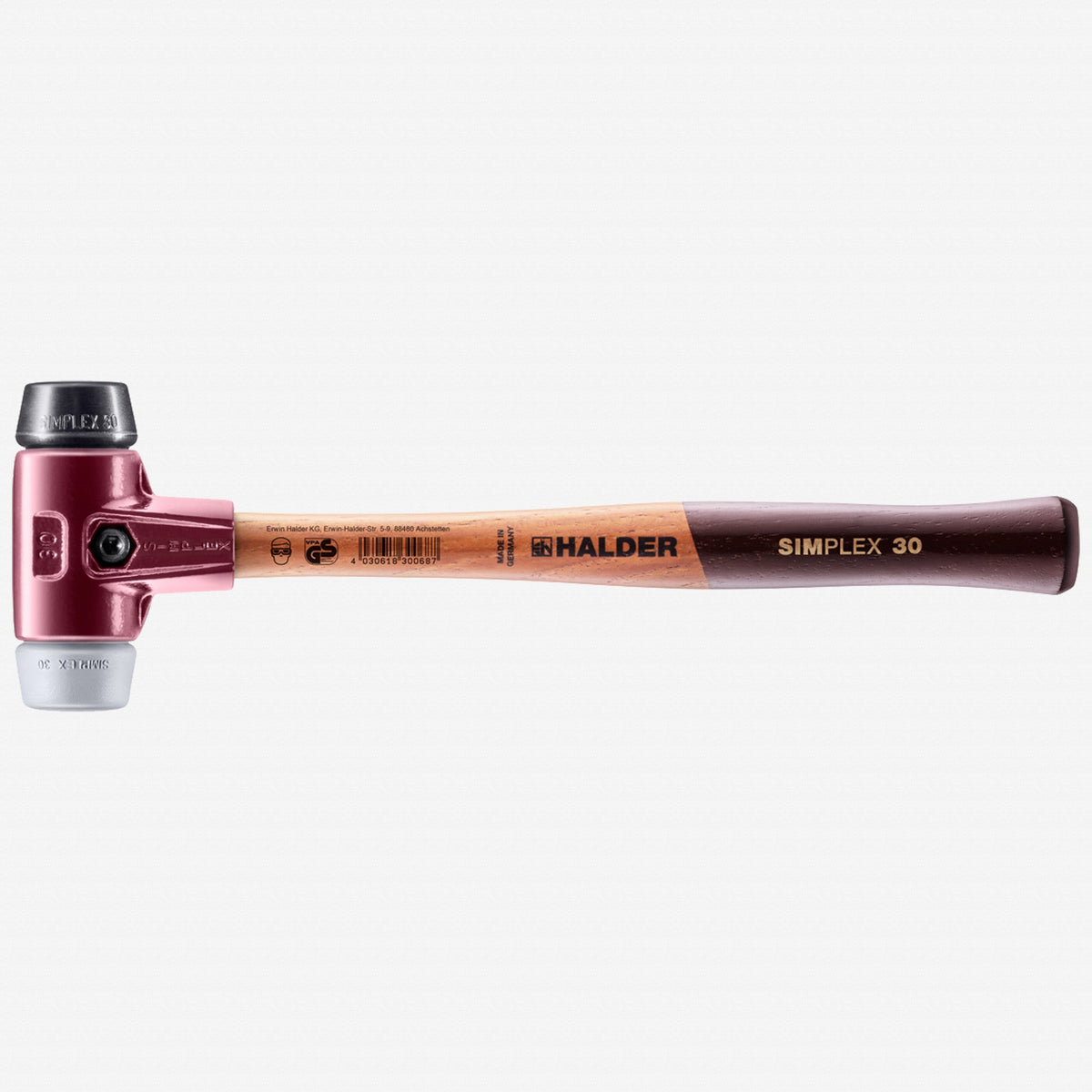 Halder Simplex Mallet with Black Rubber/Grey Inserts and Cast Iron Housing, 1.18" / 11.99 oz. - HA3023.030 - KC Tool