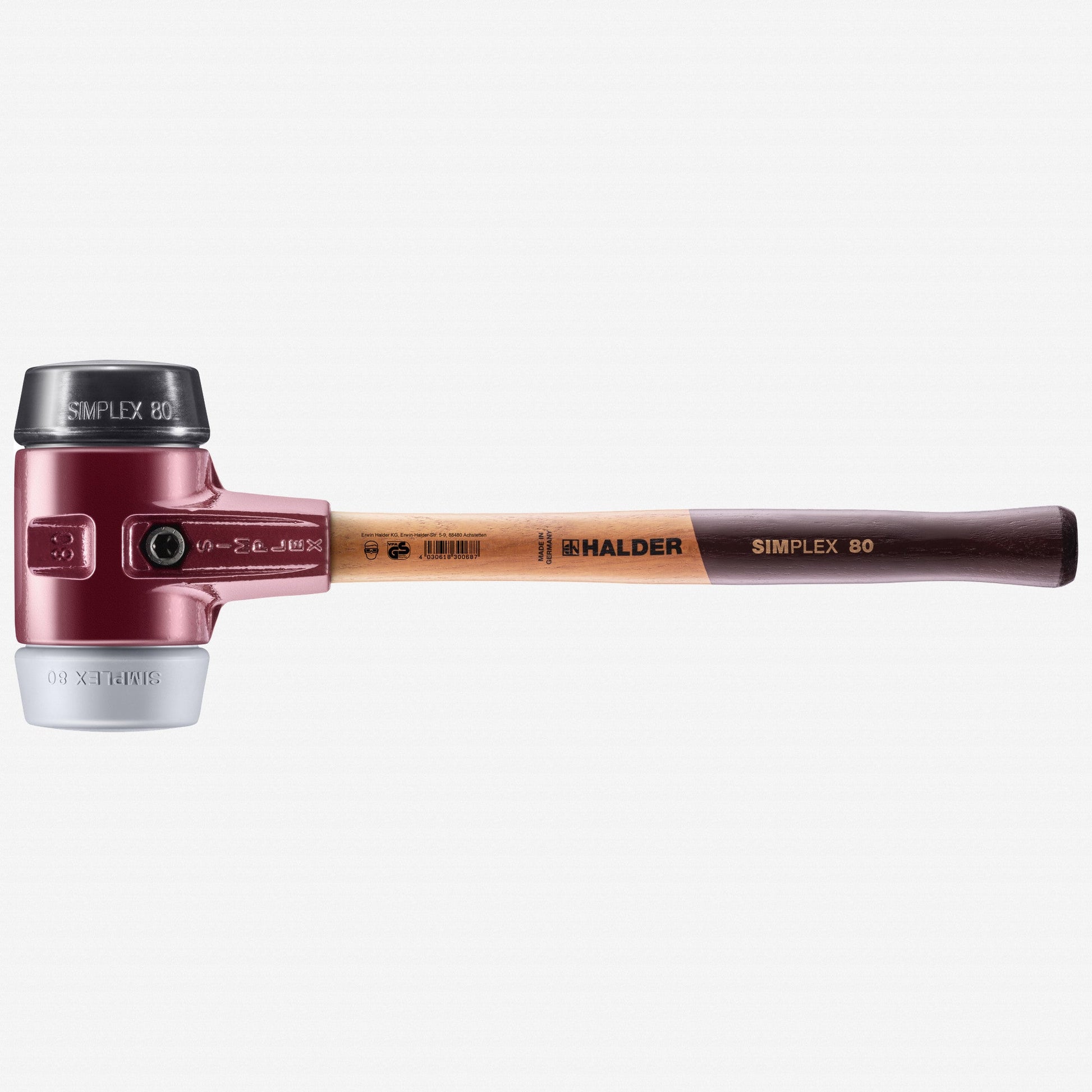 Halder Simplex Mallet with Black Rubber/Grey Rubber Inserts and Cast Iron Housing, 3.15" / 99.65 oz. - HA3023.080 - KC Tool