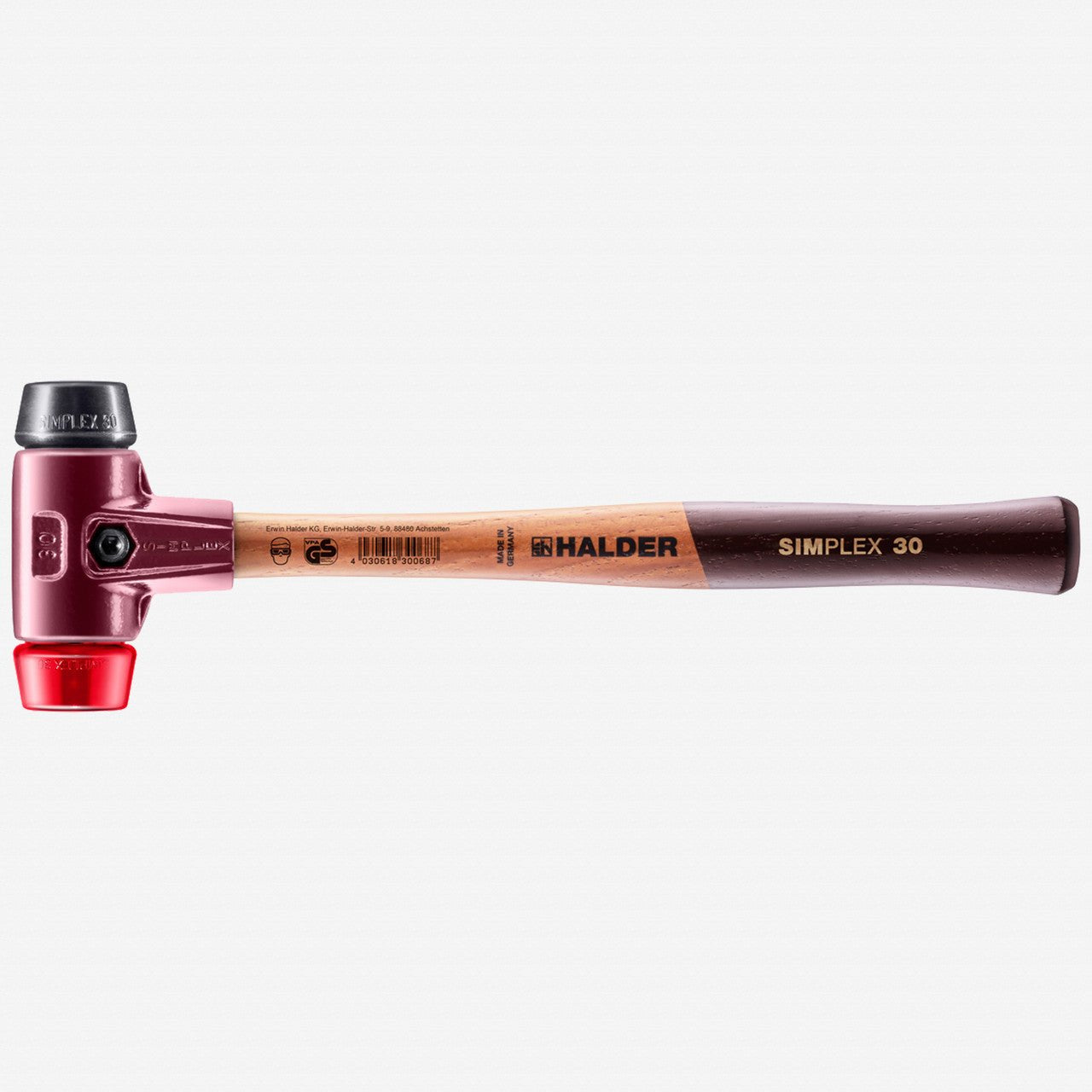 Halder Simplex Mallet with Black Rubber/Red Plastic Inserts and Cast Iron Housing, 1.18" / 12.17 oz. - HA3026.030 - KC Tool