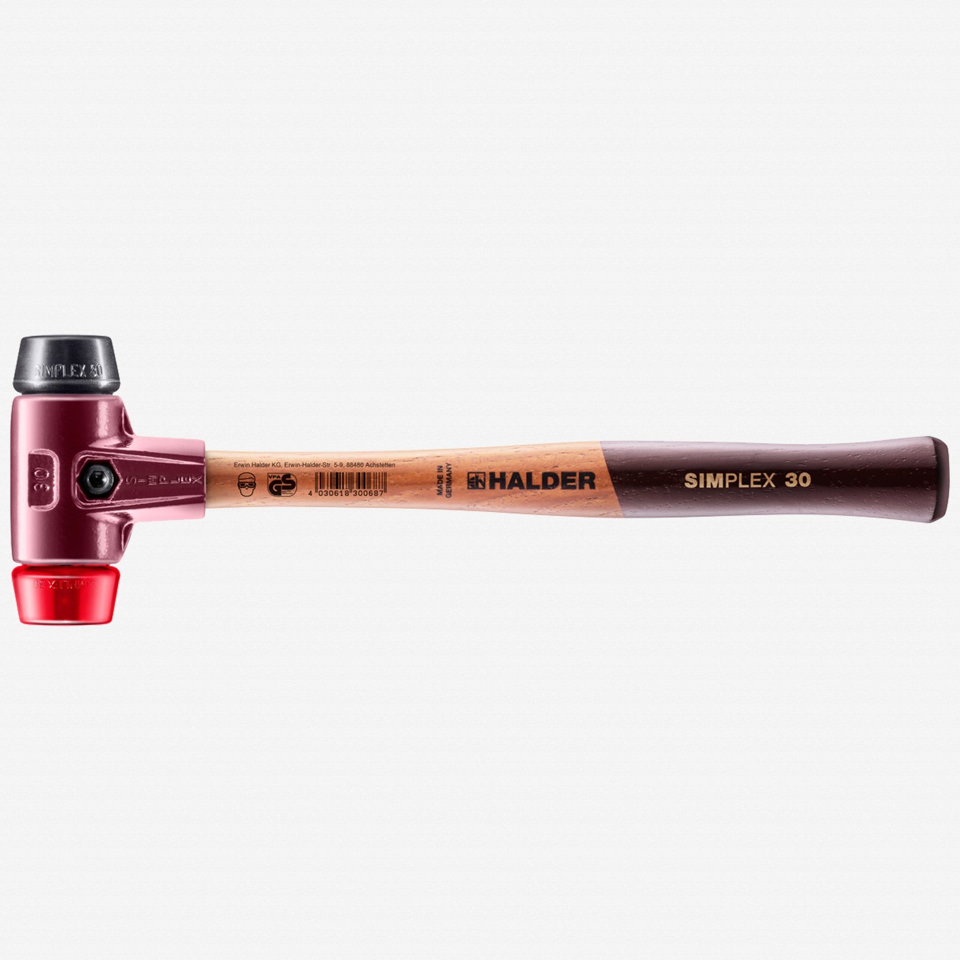 Halder Simplex Mallet with Black Rubber/Red Plastic Inserts and Cast Iron Housing, 1.18" / 12.17 oz. - HA3026.030 - KC Tool