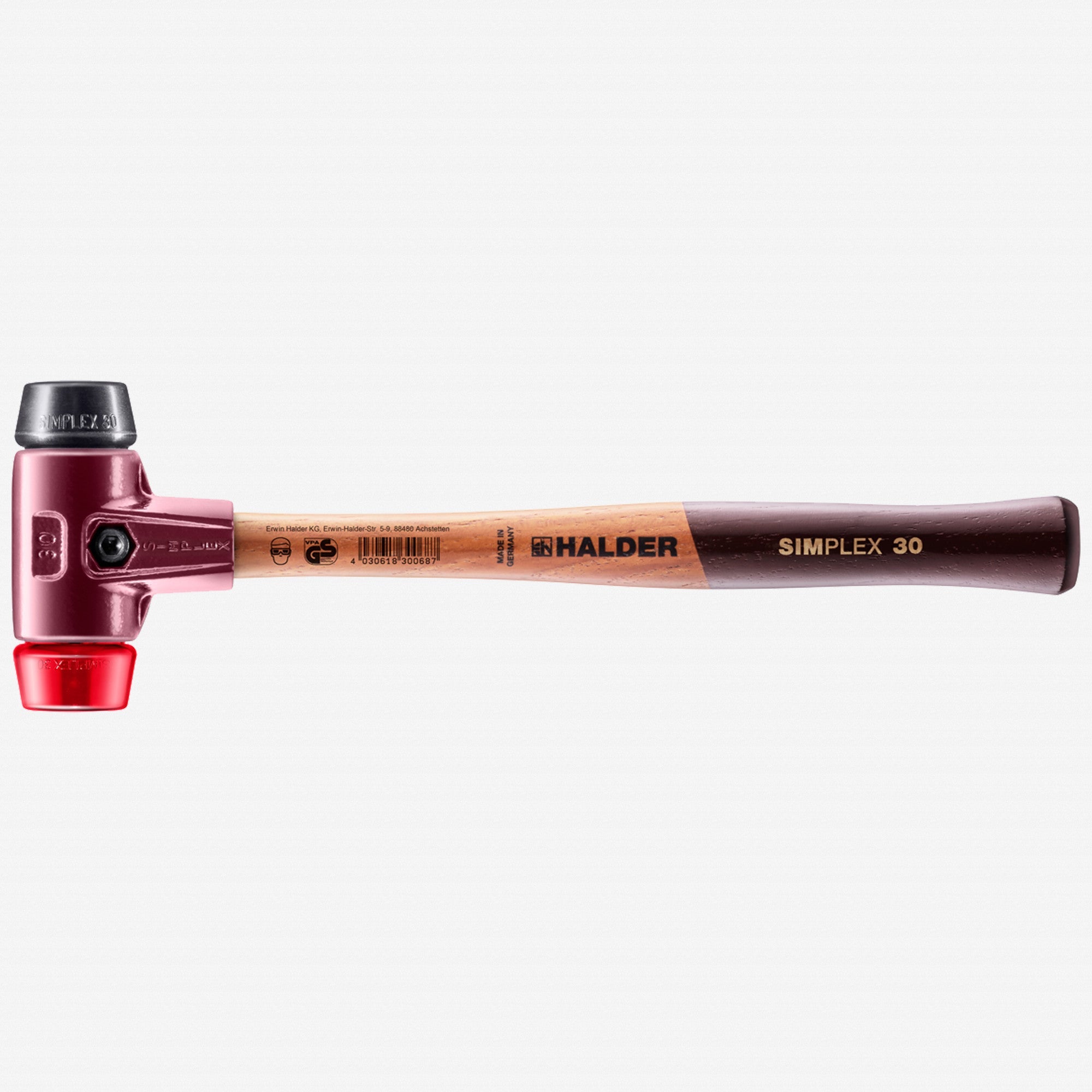 Halder Simplex Mallet with Black Rubber/Red Plastic Inserts and Cast Iron Housing, 1.18" / 12.17 oz. - HA3026.030 - KC Tool