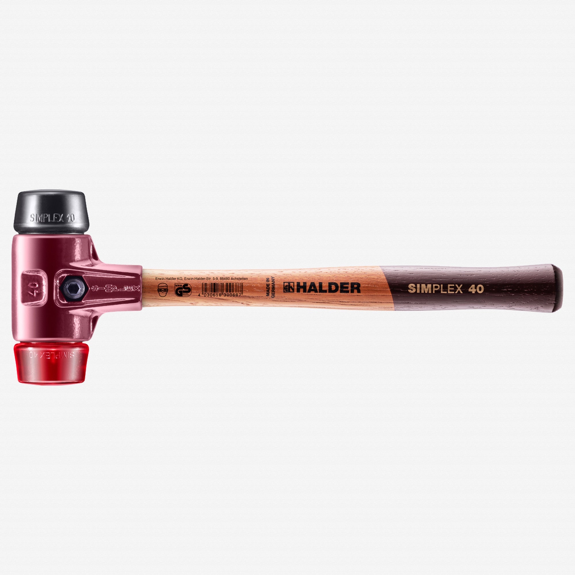 Halder Simplex Mallet with Black Rubber/Red Plastic Inserts and Cast Iron Housing, 1.57" / 22.58 oz. - HA3026.040 - KC Tool