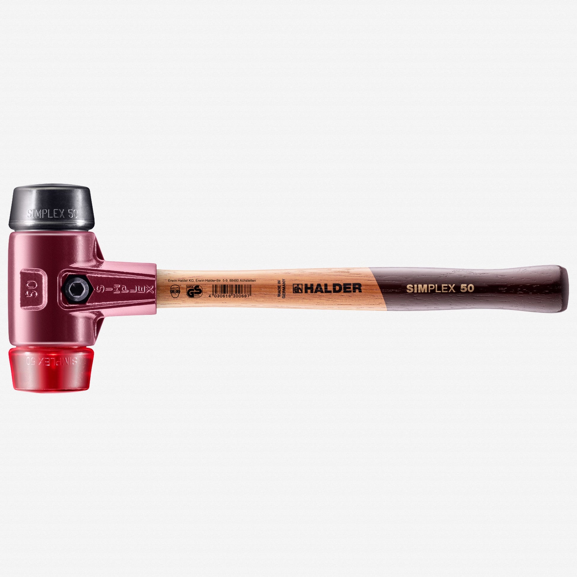 Halder Simplex Mallet with Black Rubber/Red Plastic Inserts and Cast Iron Housing, 1.97" / 39.86 oz. - HA3026.050 - KC Tool