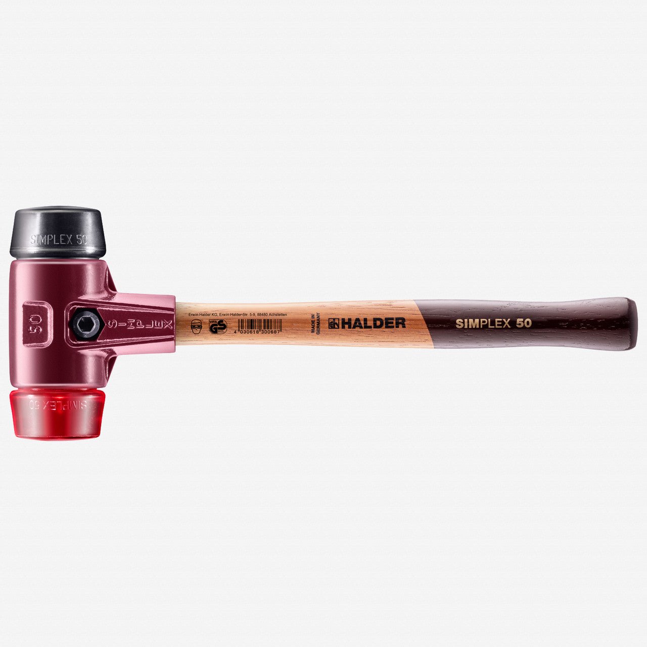 Halder Simplex Mallet with Black Rubber/Red Plastic Inserts and Cast Iron Housing, 1.97" / 39.86 oz. - HA3026.050 - KC Tool