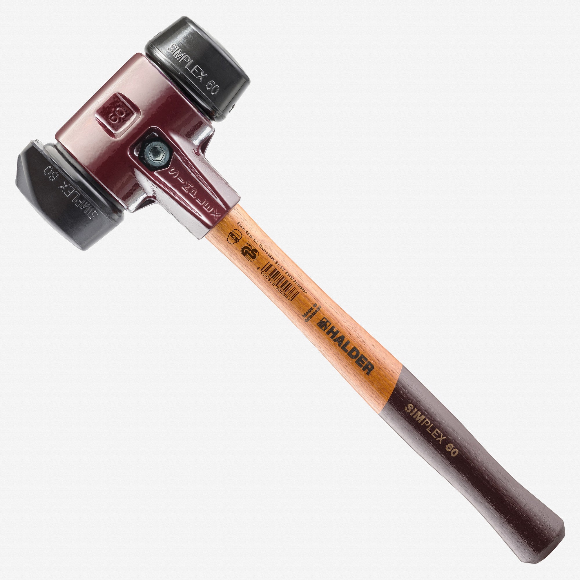 Halder Simplex Mallet with Black Rubber/STAND-UP Black Rubber Inserts and Cast Iron Housing, 2.36" / 55.73 oz. - HA3022.260 - KC Tool