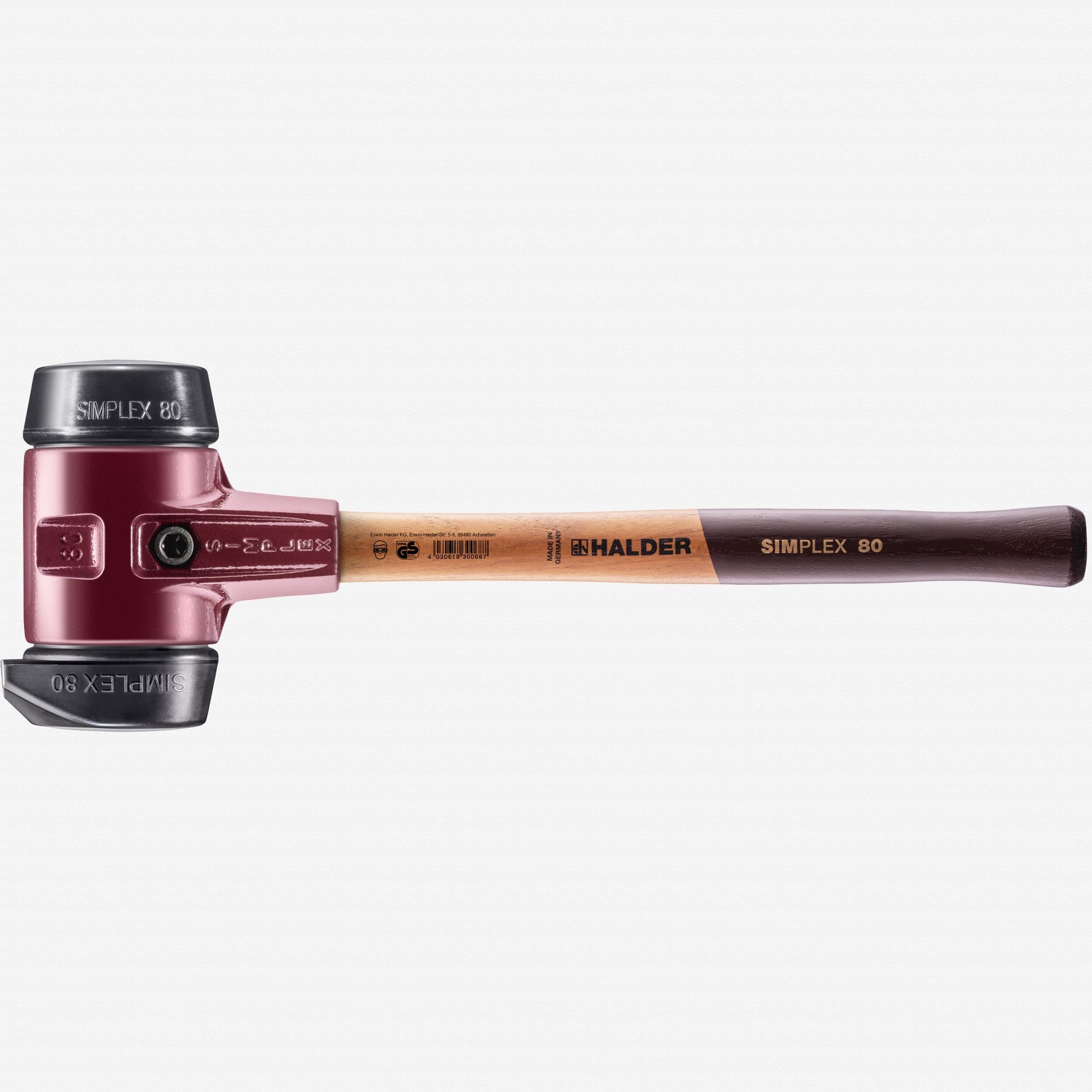 Halder Simplex Mallet with Black Rubber/STAND-UP Black Rubber Inserts and Cast Iron Housing, 3.15" / 103 oz. - HA3022.280 - KC Tool