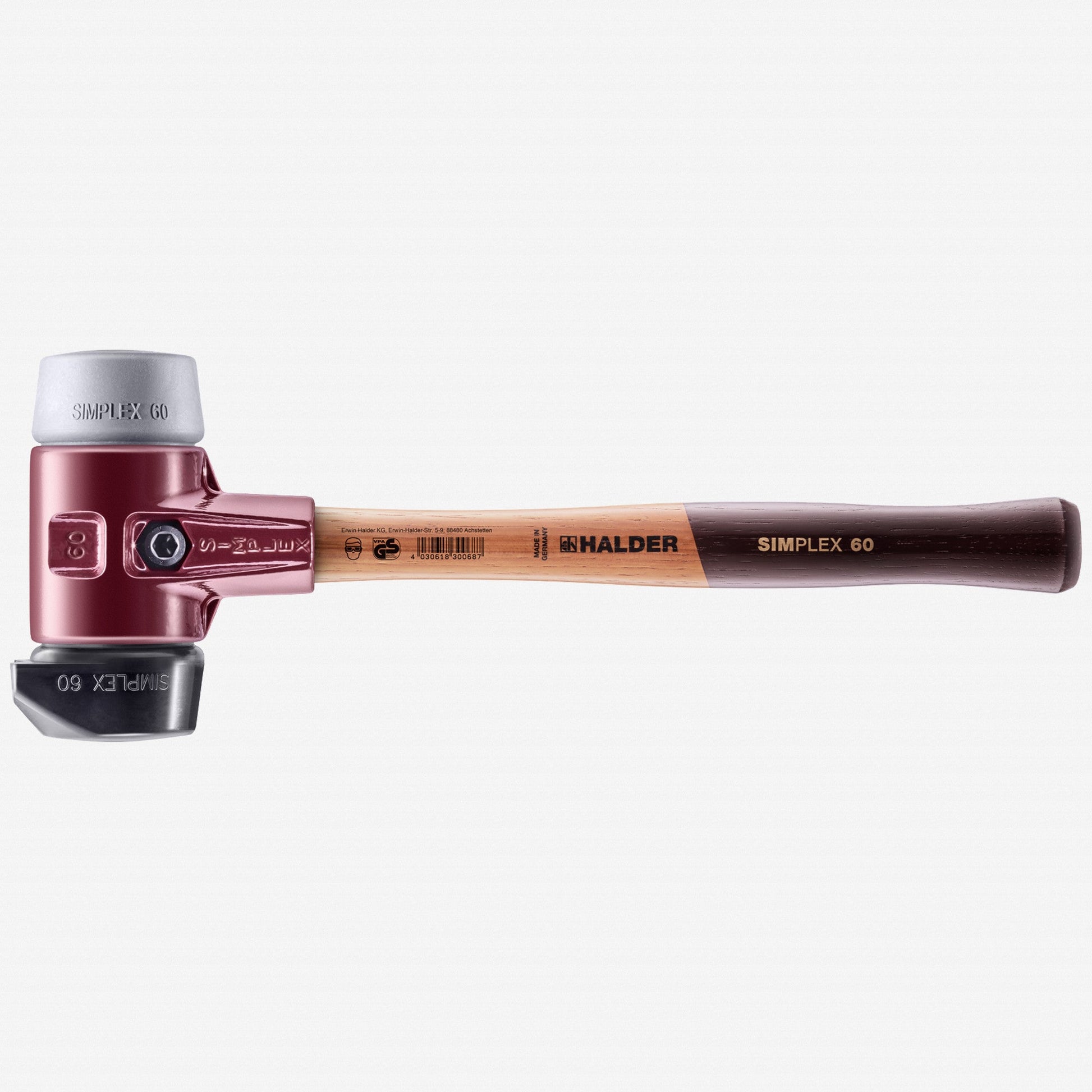 Halder Simplex Mallet with Grey Rubber/STAND-UP Black Rubber Inserts and Cast Iron Housing, 2.36" / 55.38 oz. - HA3023.260 - KC Tool