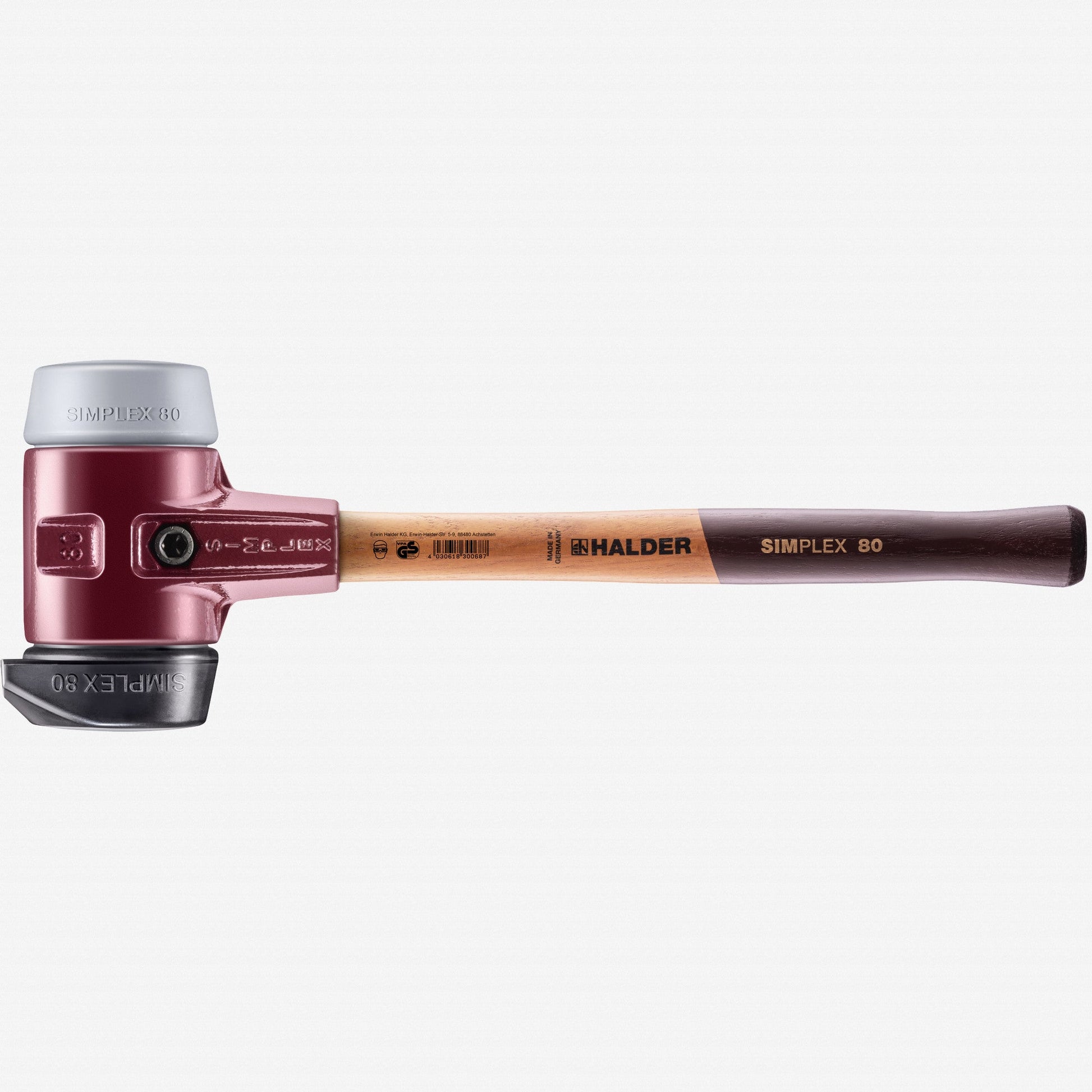 Halder Simplex Mallet with Grey Rubber/STAND-UP Black Rubber Inserts and Cast Iron Housing, 3.15" / 101.41 oz. - HA3023.280 - KC Tool