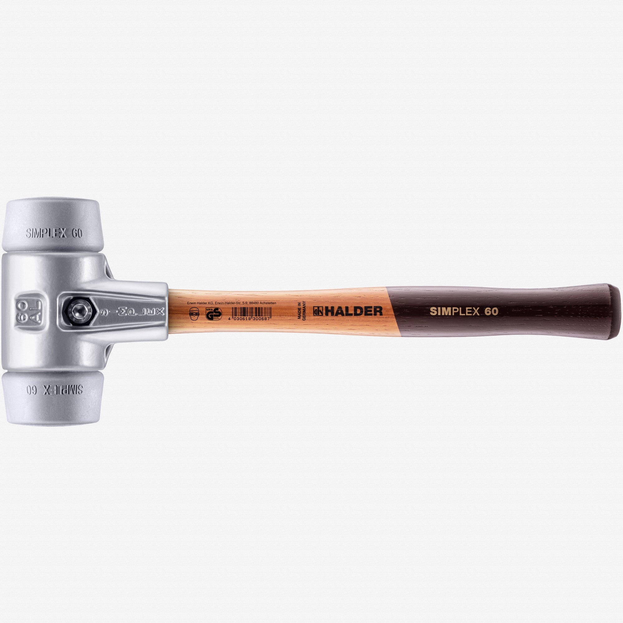 Halder Simplex Mallet with Grey TPE Inserts and Lightweight Aluminum Housing, 2.36" / 29.1 oz. - HA3103.060 - KC Tool