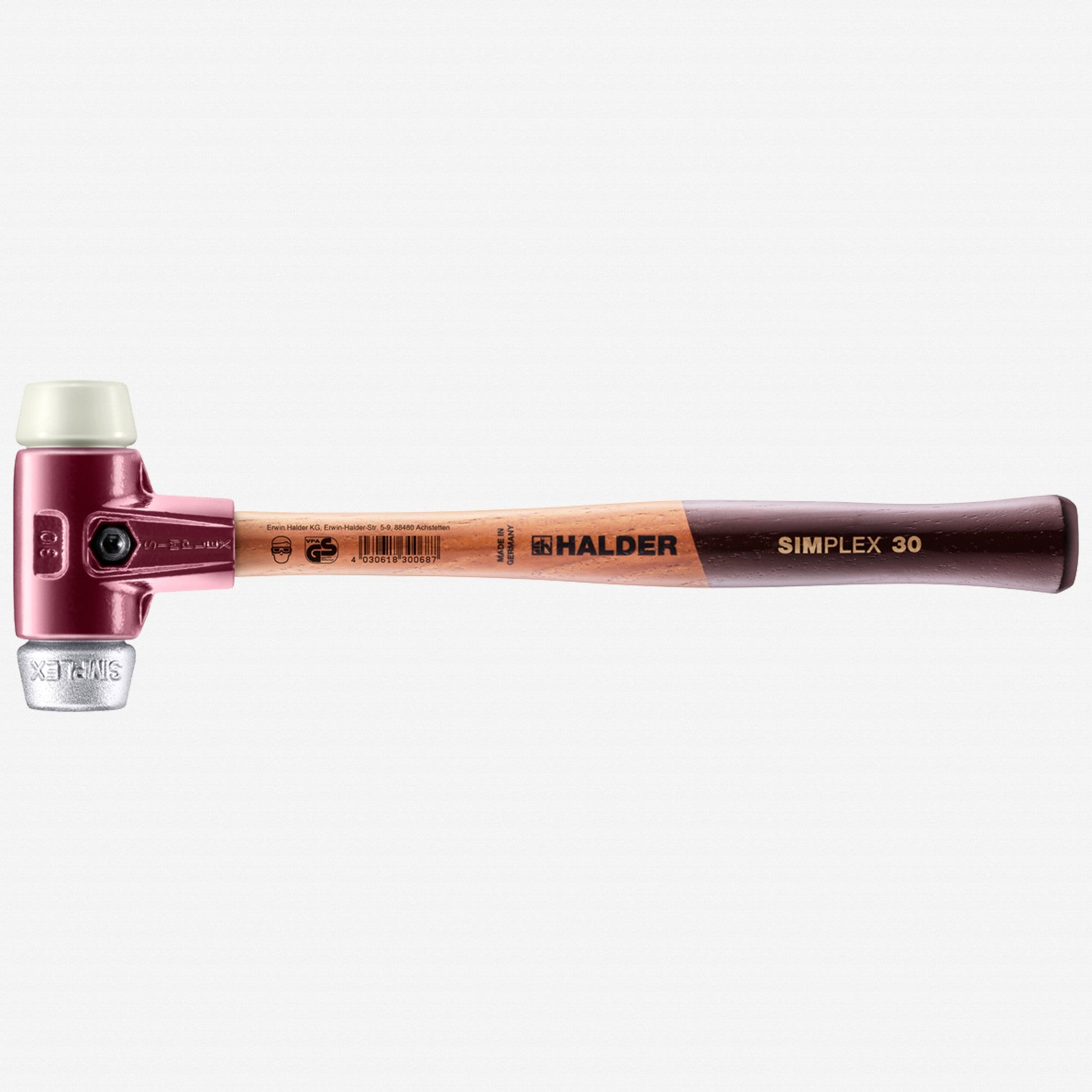Halder Simplex Mallet with Nylon and Aluminum Inserts / Cast Iron Housing and Wood Handle, 1.18" / 12.7 oz. - HA3089.030 - KC Tool