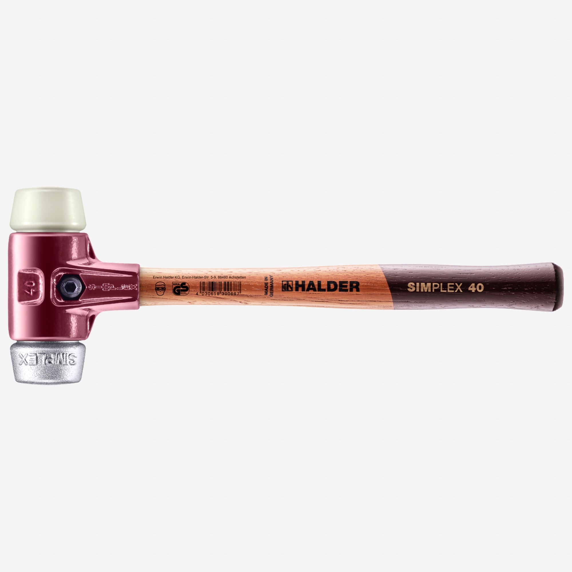 Halder Simplex Mallet with Nylon and Aluminum Inserts / Cast Iron Housing and Wood Handle, 1.57" / 23.99 oz. - HA3089.040 - KC Tool