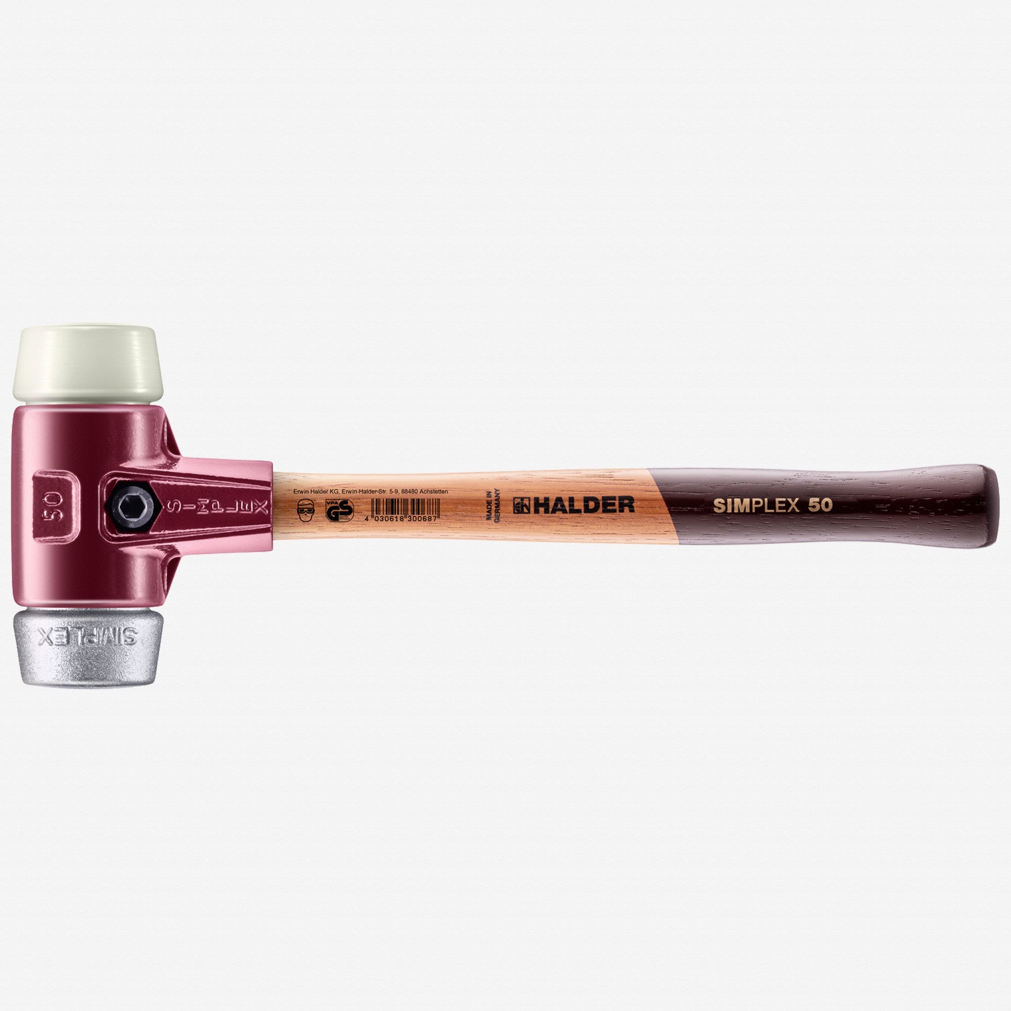 Halder Simplex Mallet with Nylon and Aluminum Inserts / Cast Iron Housing and Wood Handle, 1.97" / 44.62 oz. - HA3089.050 - KC Tool