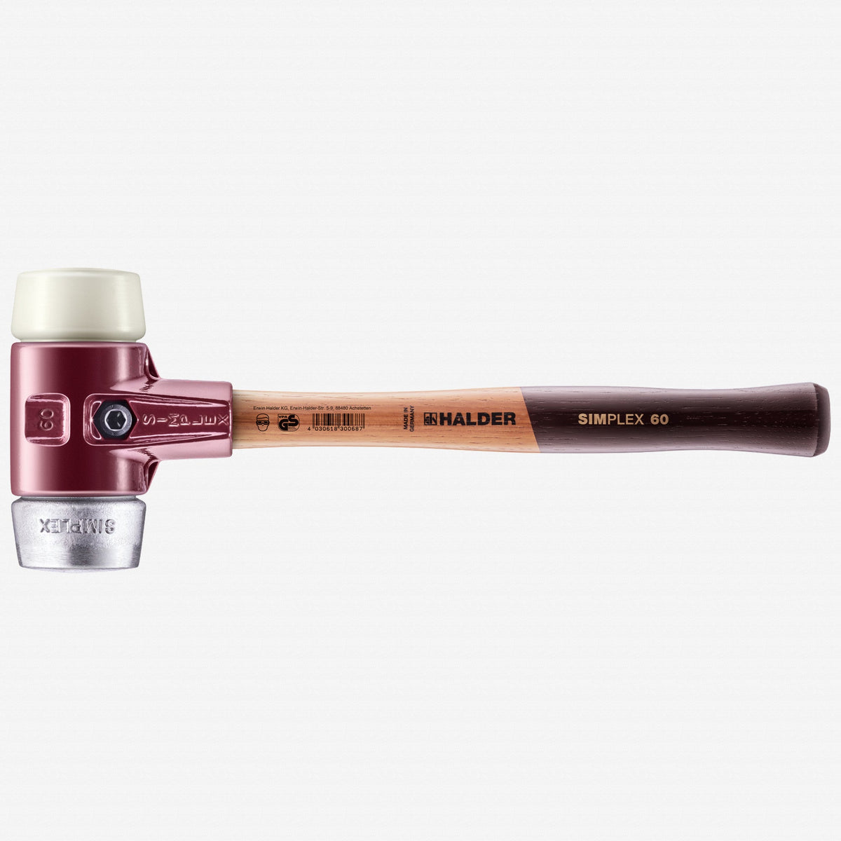 Halder Simplex Mallet with Nylon and Aluminum Inserts / Cast Iron Housing and Wood Handle, 2.36" / 61.02 oz. - HA3089.060 - KC Tool