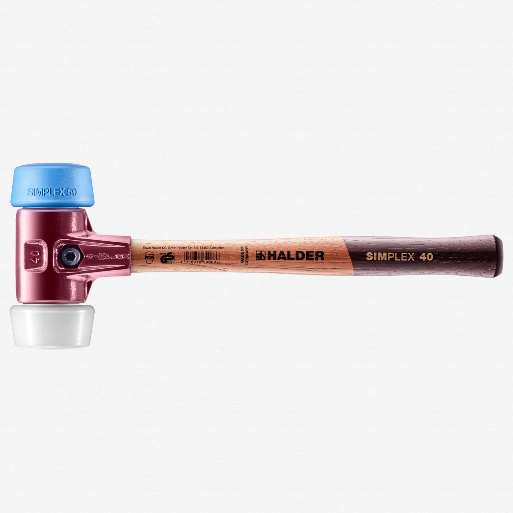 Halder Simplex Mallet with Oversize Soft Blue Rubber/Superplastic Inserts and Cast Iron Housing, 1.97" / 23.99 oz. - HA3017.051 - KC Tool