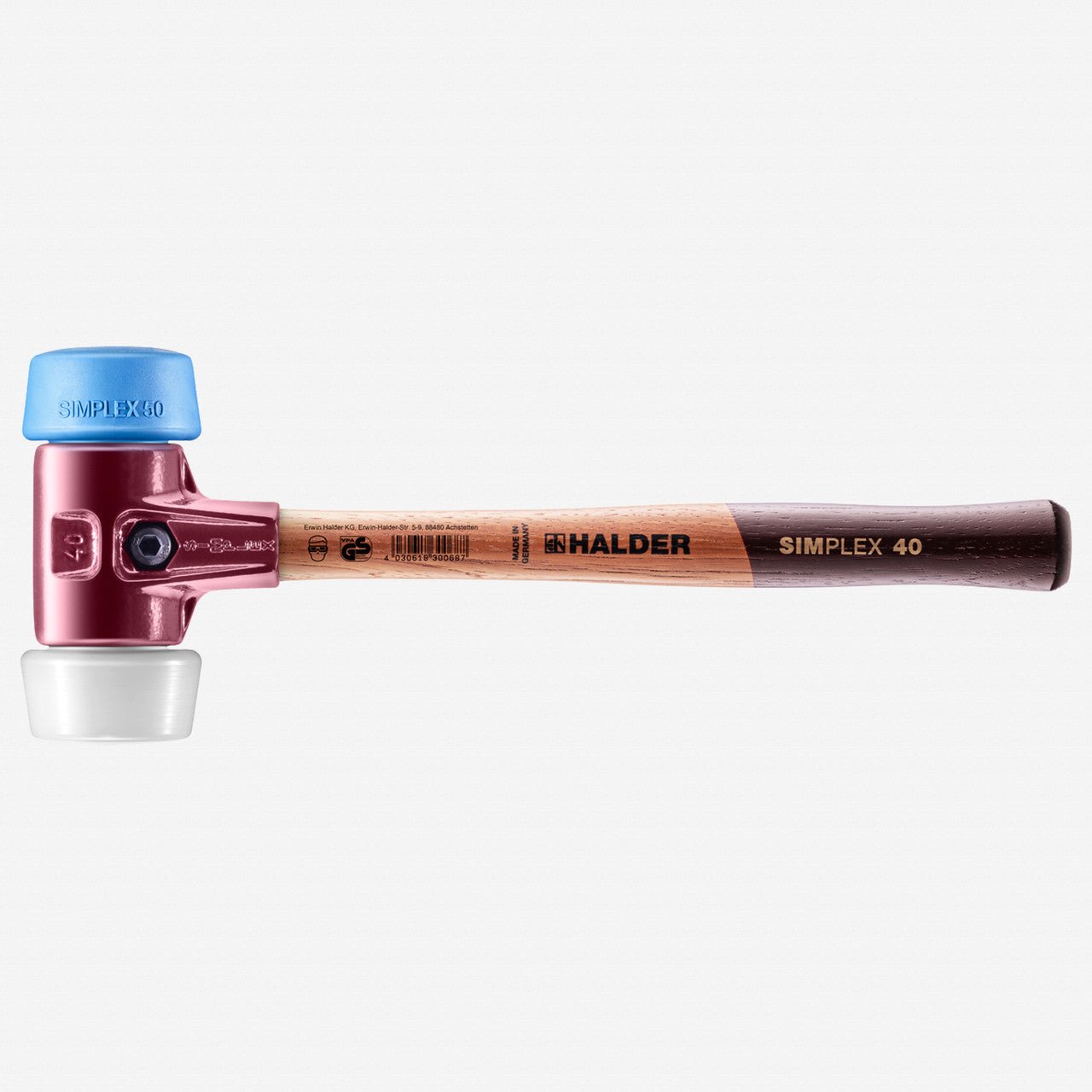 Halder Simplex Mallet with Oversize Soft Blue Rubber/Superplastic Inserts and Cast Iron Housing, 1.97" / 23.99 oz. - HA3017.051 - KC Tool