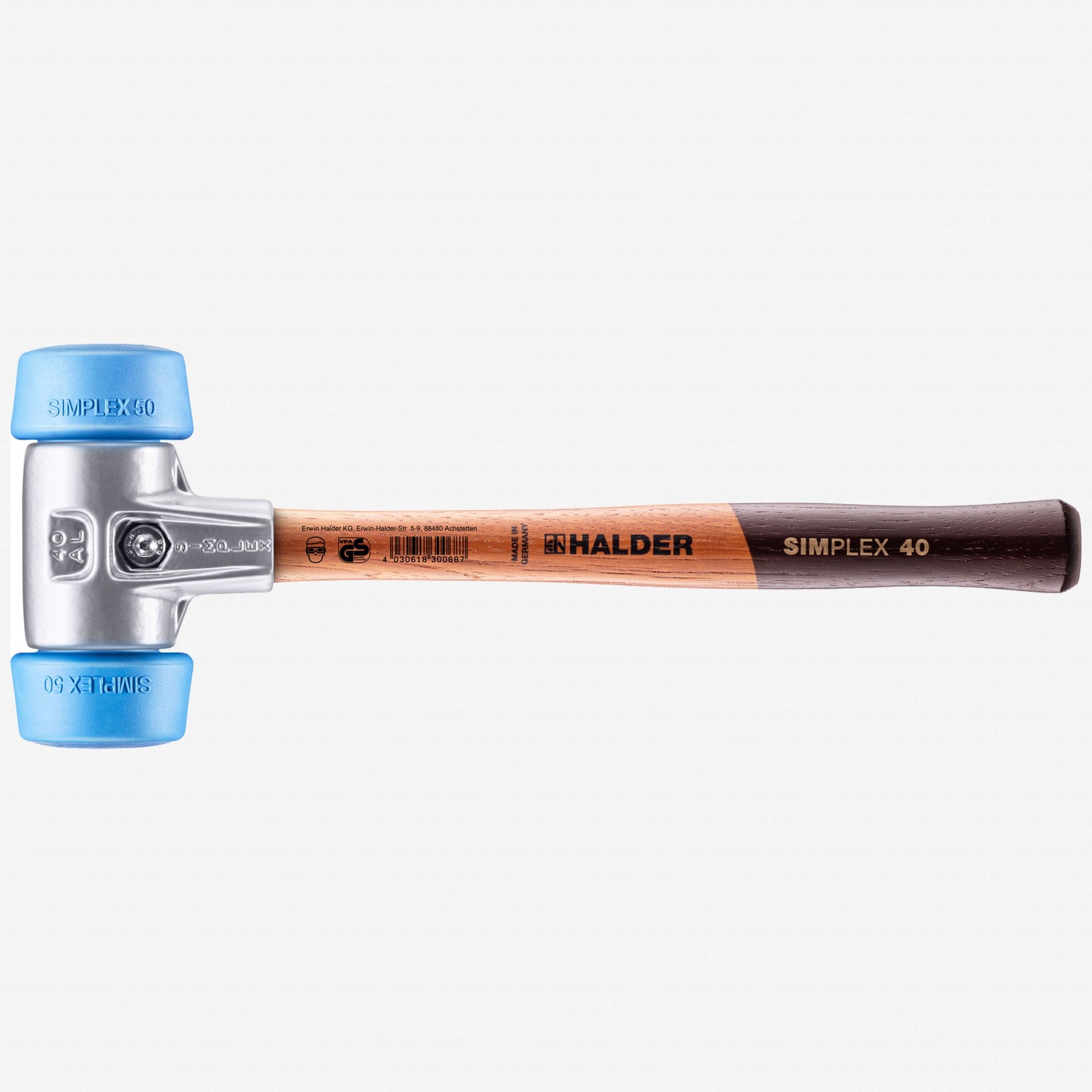 Halder Simplex Mallet with Oversized Soft Blue Rubber Inserts and Lightweight Alumimum Housing, 1.97" / 15.17 oz. - HA3101.051 - KC Tool