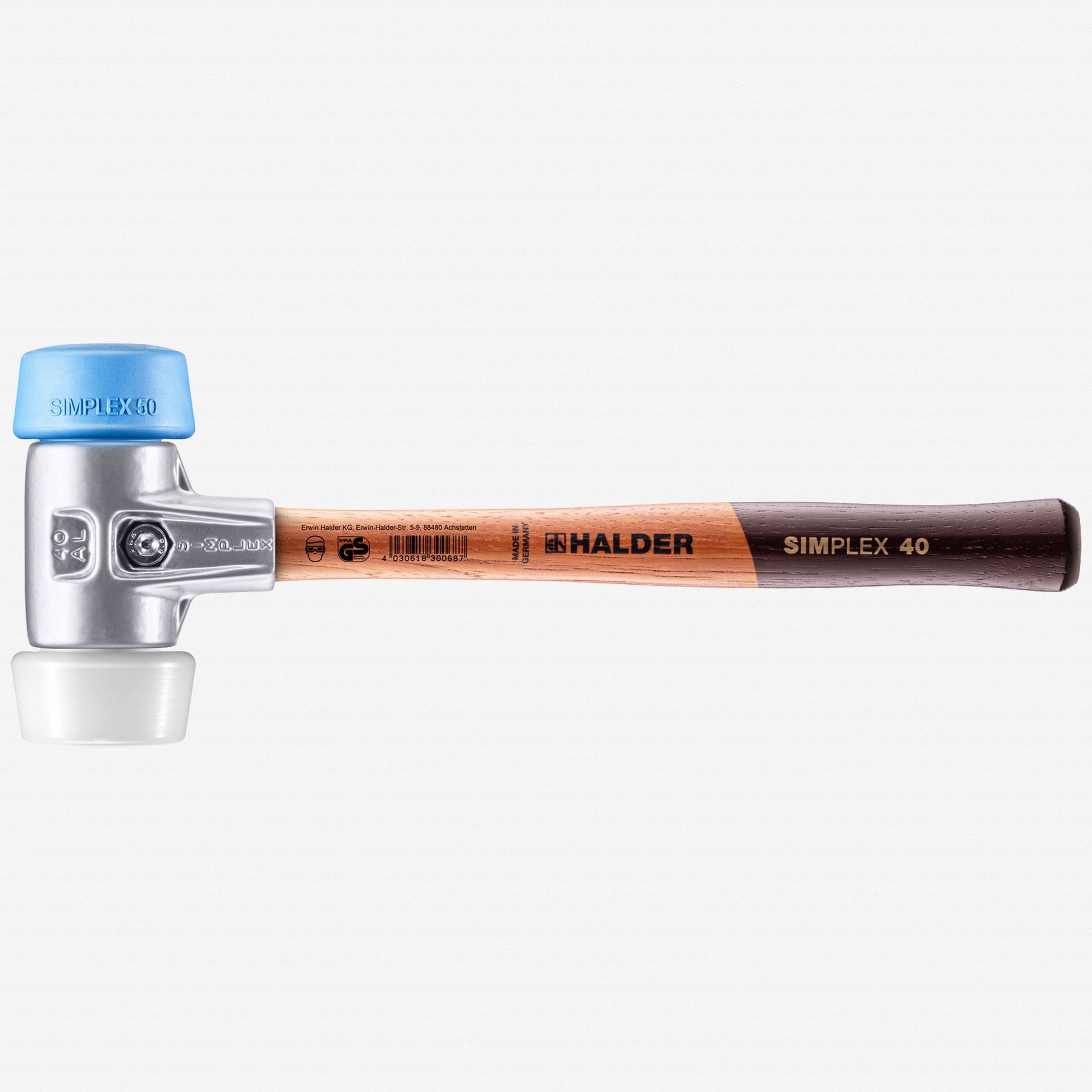Halder Simplex Mallet with Oversized Soft Blue Rubber/Superplastic Inserts and Lightweight Alumimum Housing, 1.97" / 15.17 oz. - HA3117.051 - KC Tool