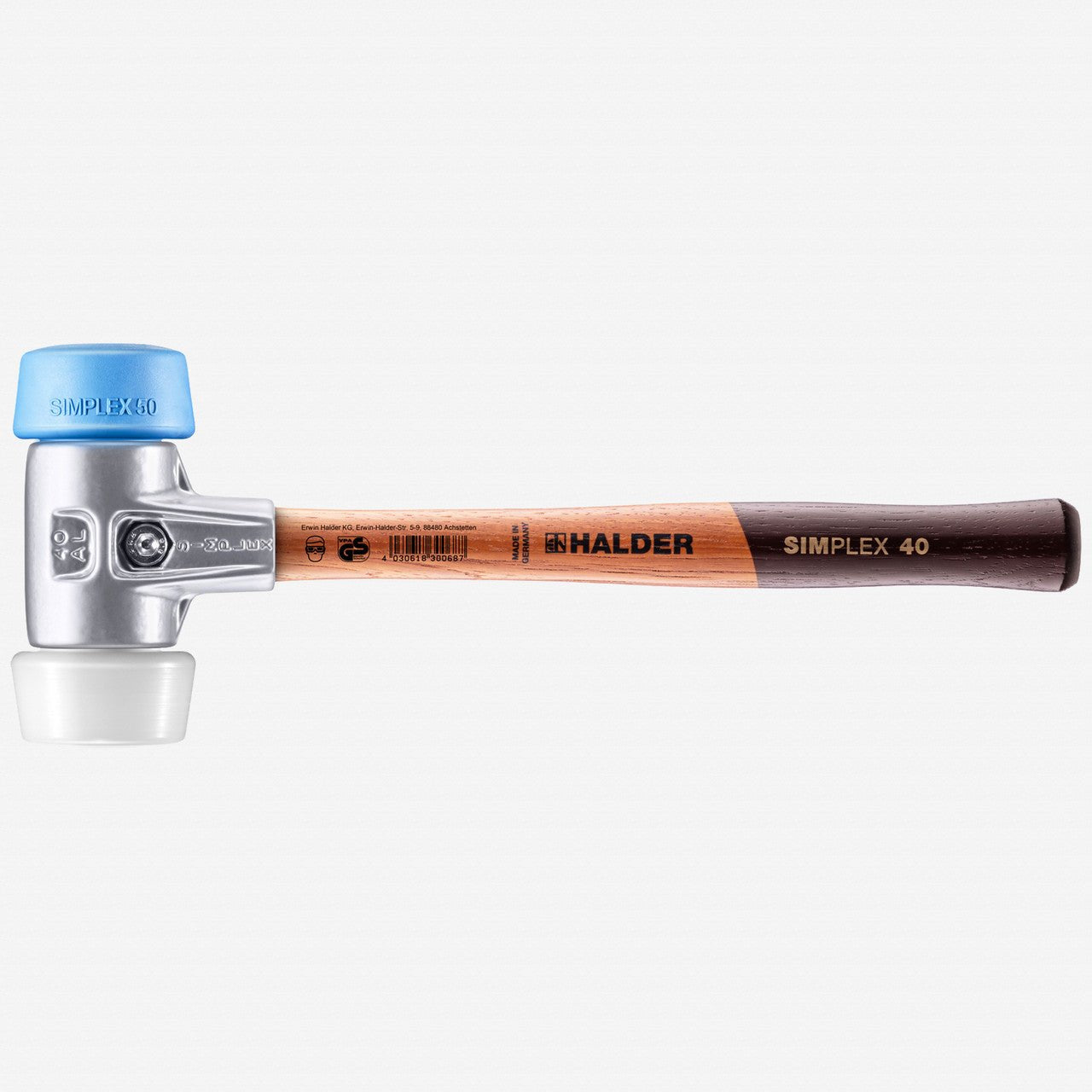 Halder Simplex Mallet with Oversized Soft Blue Rubber/Superplastic Inserts and Lightweight Alumimum Housing, 1.97" / 15.17 oz. - HA3117.051 - KC Tool