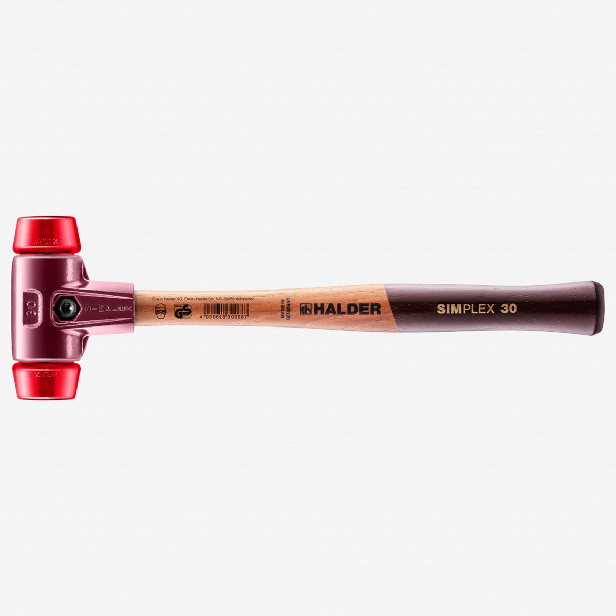 Halder Simplex Mallet with Red Acetate Plastic Inserts and Cast Iron Housing, 1.18" / 12.17 oz. - HA3006.030 - KC Tool