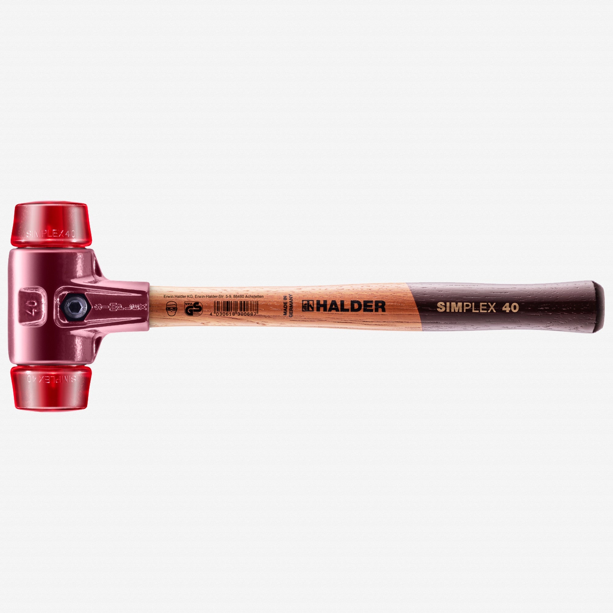 Halder Simplex Mallet with Red Acetate Plastic Inserts and Cast Iron Housing, 1.57" / 22.4 oz. - HA3006.040 - KC Tool