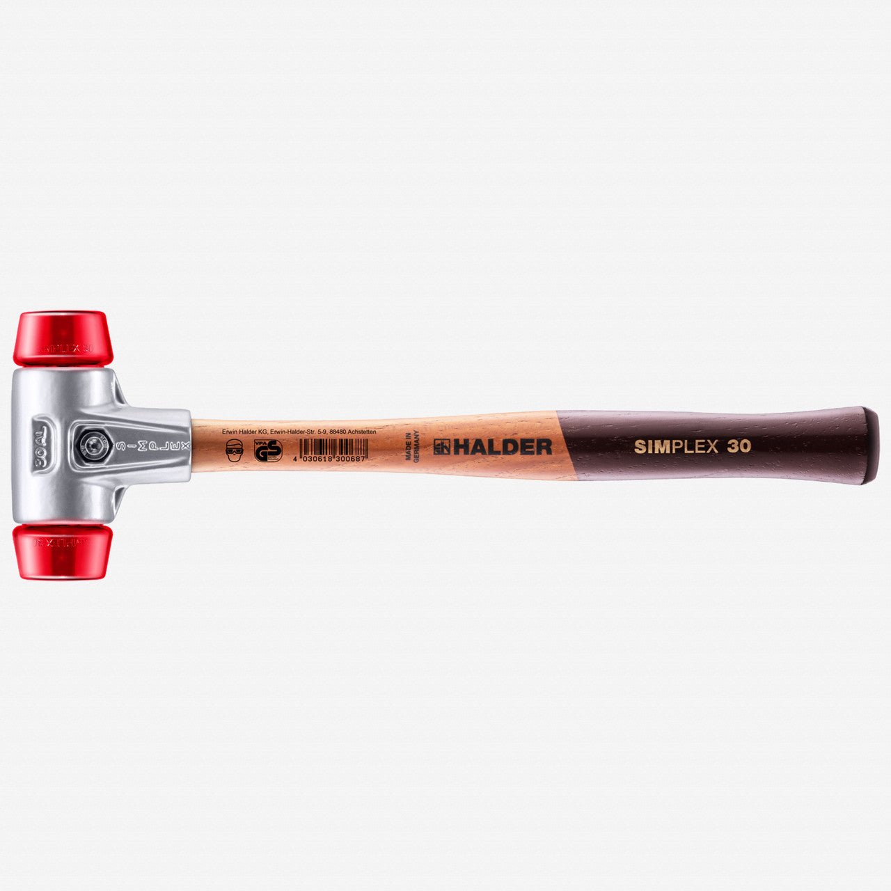Halder Simplex Mallet with Red Acetate Plastic Inserts and Lightweight Aluminum Housing, 1.18" / 7.23 oz. - HA3106.030 - KC Tool