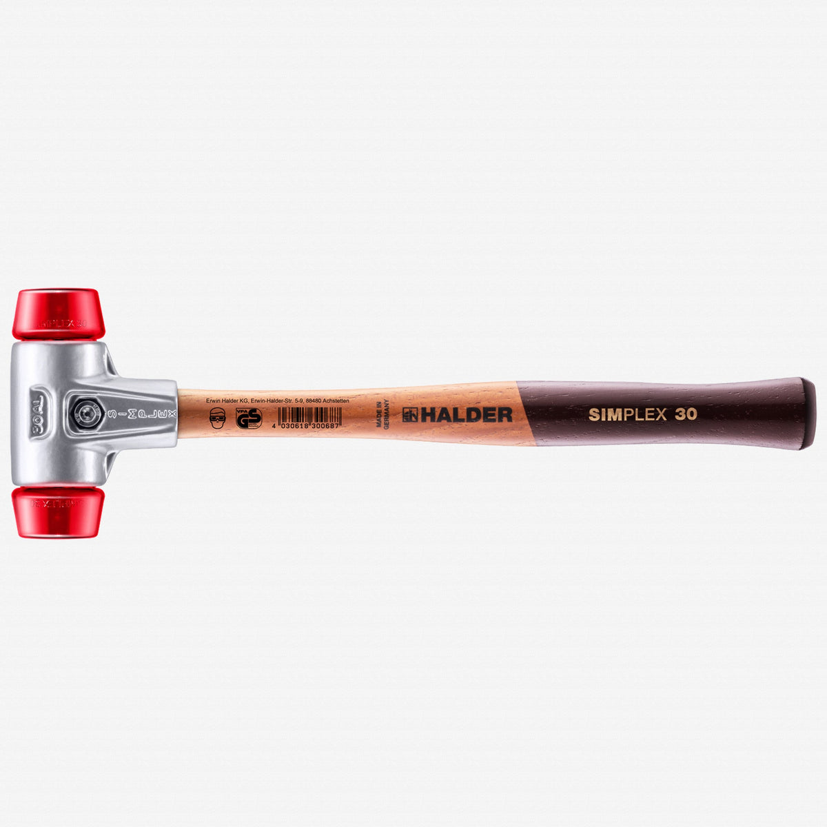 Halder Simplex Mallet with Red Acetate Plastic Inserts and Lightweight Aluminum Housing, 1.18" / 7.23 oz. - HA3106.030 - KC Tool
