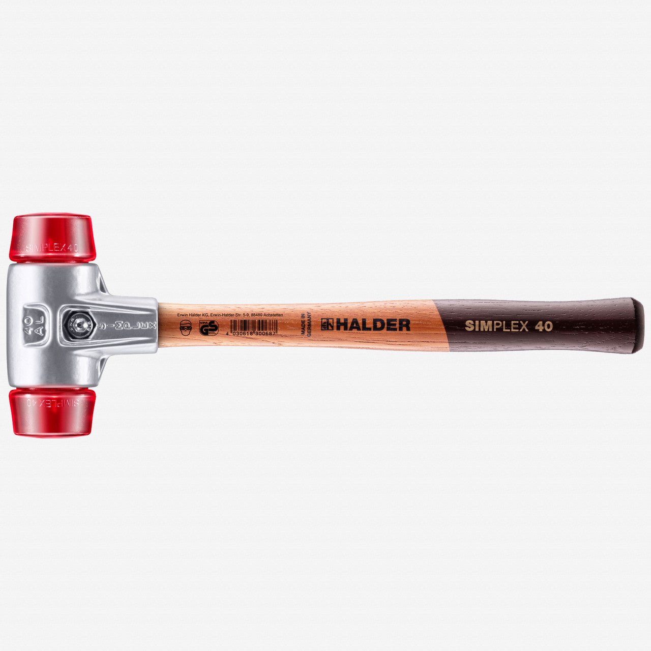Halder Simplex Mallet with Red Acetate Plastic Inserts and Lightweight Aluminum Housing, 1.57" / 13.76 oz. - HA3106.040 - KC Tool