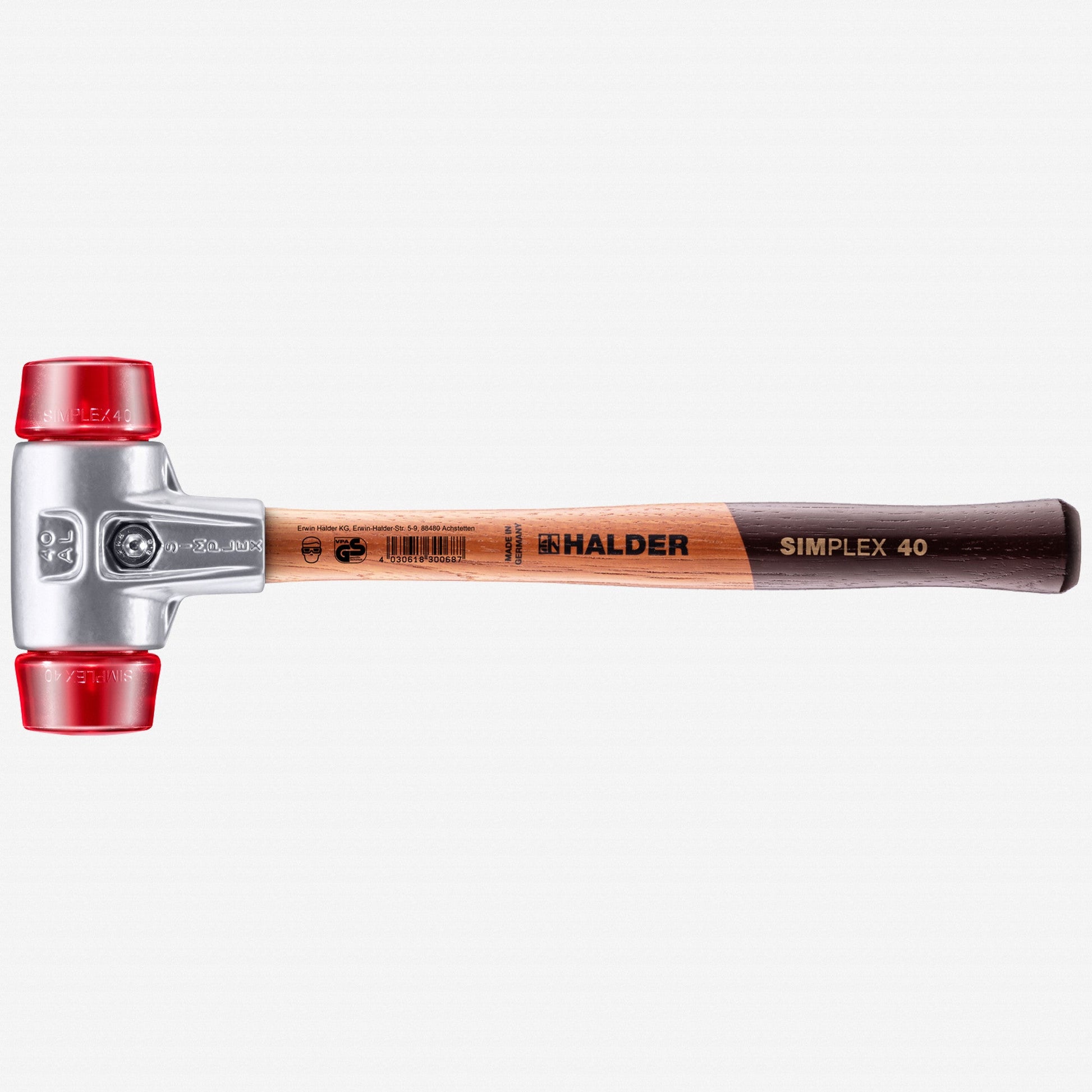 Halder Simplex Mallet with Red Acetate Plastic Inserts and Lightweight Aluminum Housing, 1.57" / 13.76 oz. - HA3106.040 - KC Tool