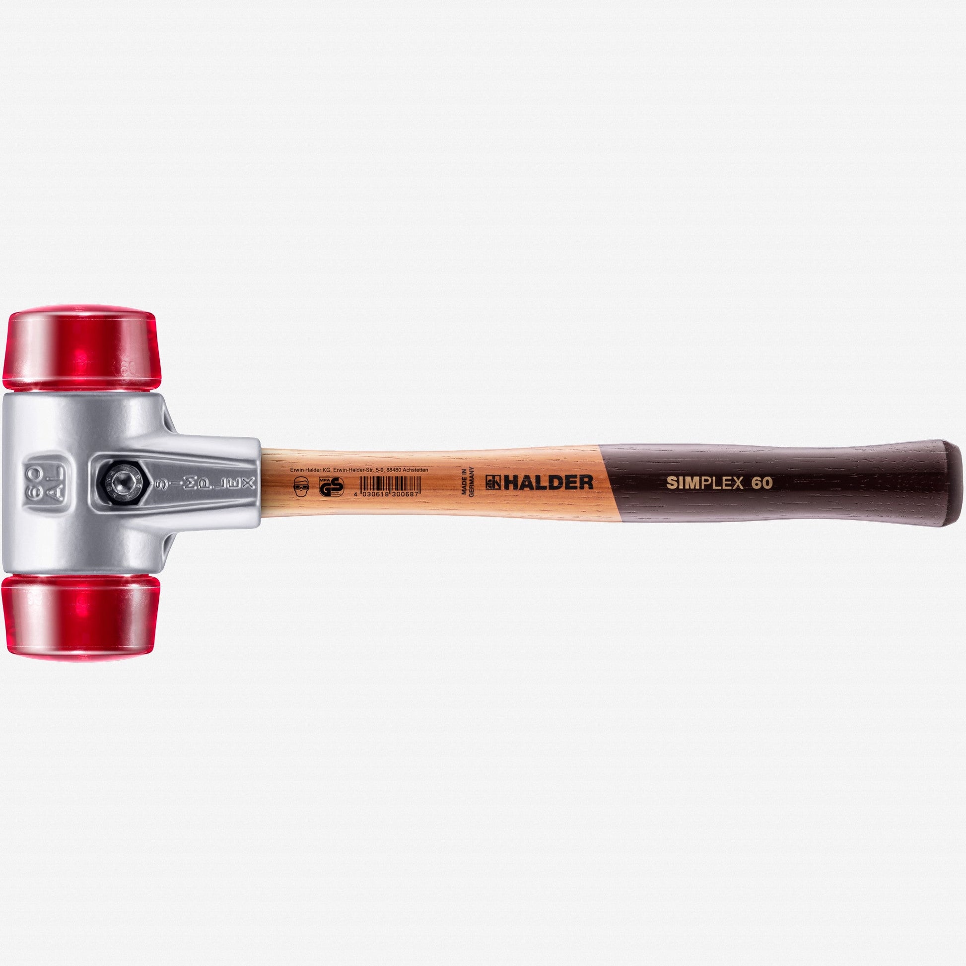 Halder Simplex Mallet with Red Acetate Plastic Inserts and Lightweight Aluminum Housing, 2.36" / 32.45 oz. - HA3106.060 - KC Tool