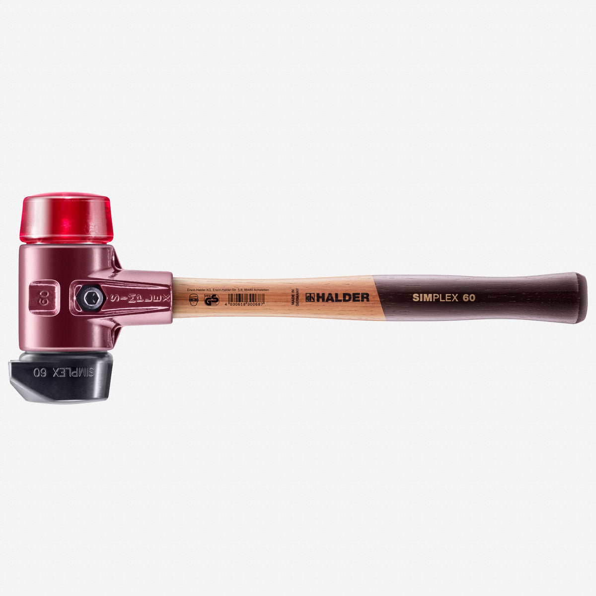 Halder Simplex Mallet with Red Plastic/STAND-UP Black Rubber Inserts and Cast Iron Housing, 2.36" / 53.97 oz. - HA3026.260 - KC Tool
