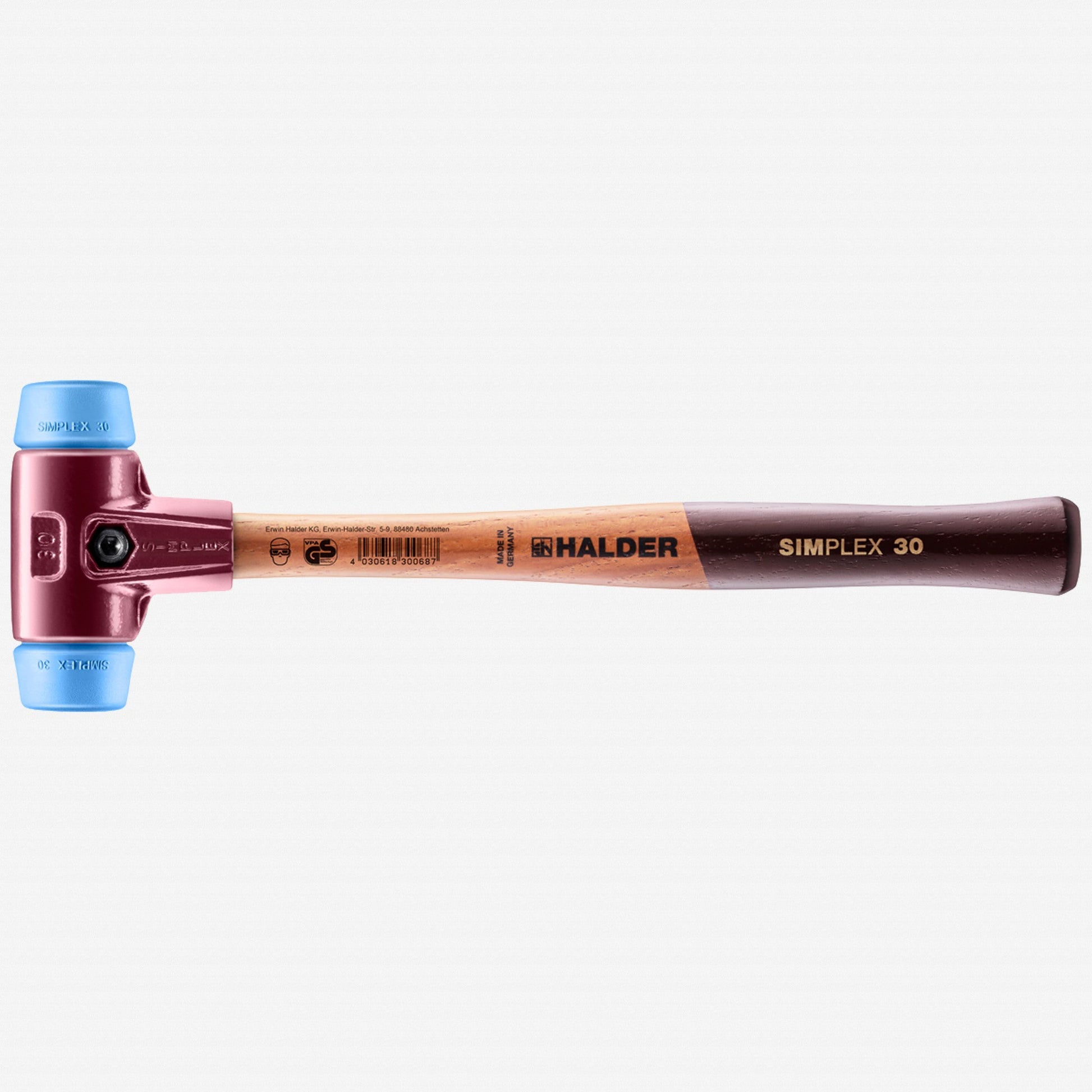 Halder Simplex Mallet with Soft Blue Rubber Inserts and Cast Iron Housing, 1.2"/ 12.35 oz - HA3001.030 - KC Tool