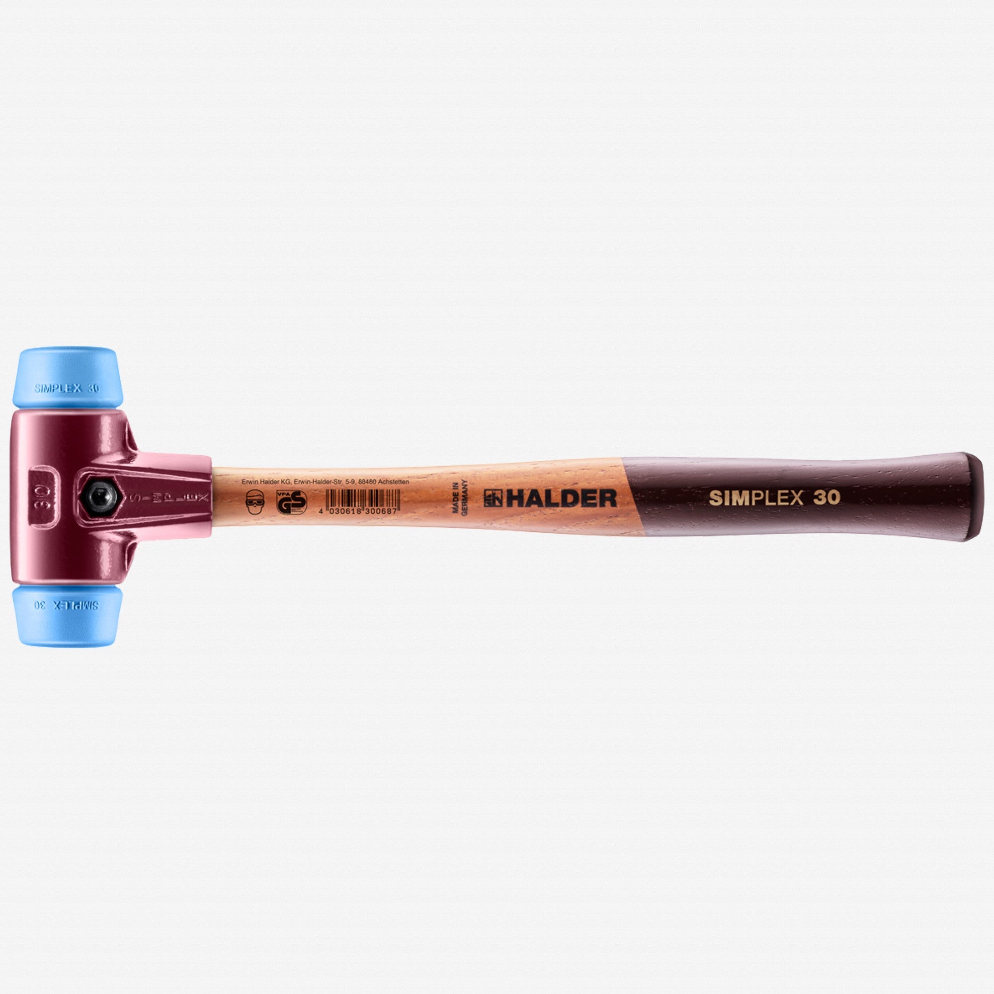 Halder Simplex Mallet with Soft Blue Rubber Inserts and Cast Iron Housing, 1.2"/ 12.35 oz - HA3001.030 - KC Tool