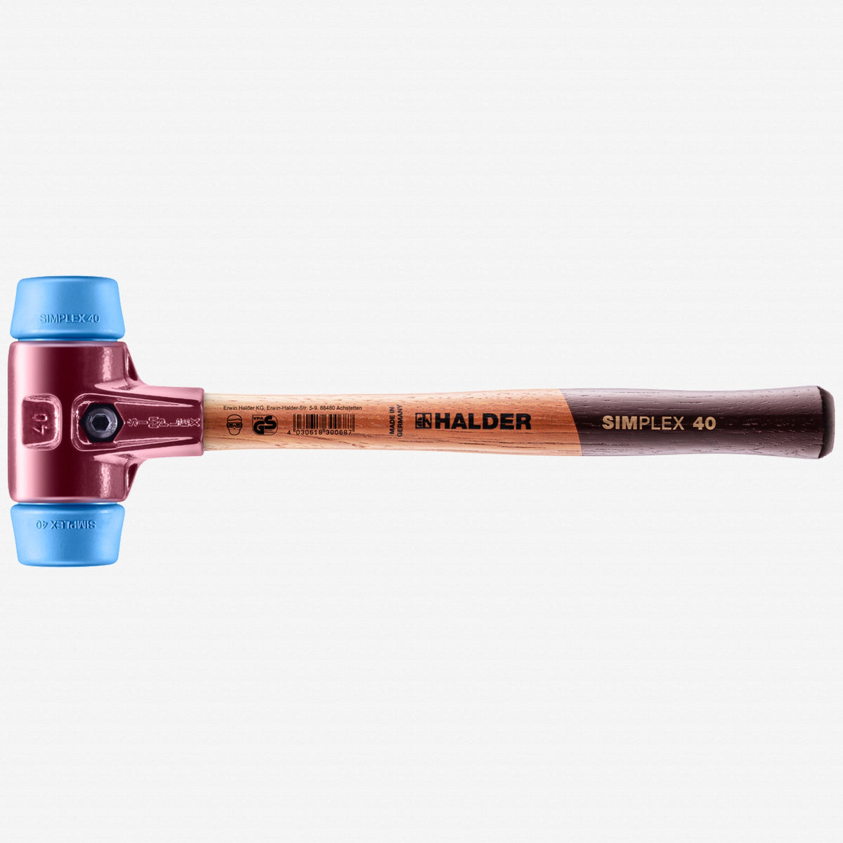 Halder Simplex Mallet with Soft Blue Rubber Inserts and Cast Iron Housing, 1.57"/ 12.35 oz - HA3001.040 - KC Tool