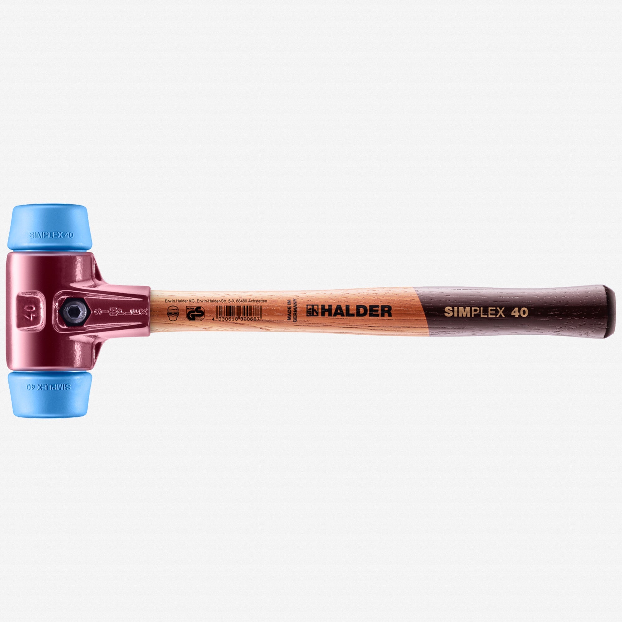 Halder Simplex Mallet with Soft Blue Rubber Inserts and Cast Iron Housing, 1.57"/ 12.35 oz - HA3001.040 - KC Tool