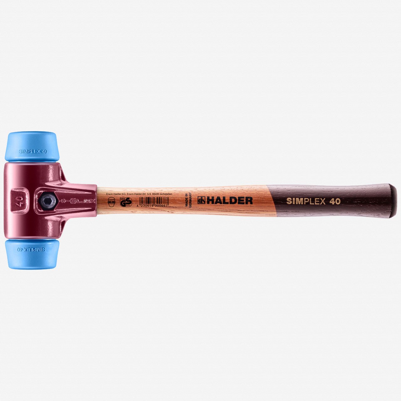 Halder Simplex Mallet with Soft Blue Rubber Inserts and Cast Iron Housing, 1.57"/ 12.35 oz - HA3001.040 - KC Tool
