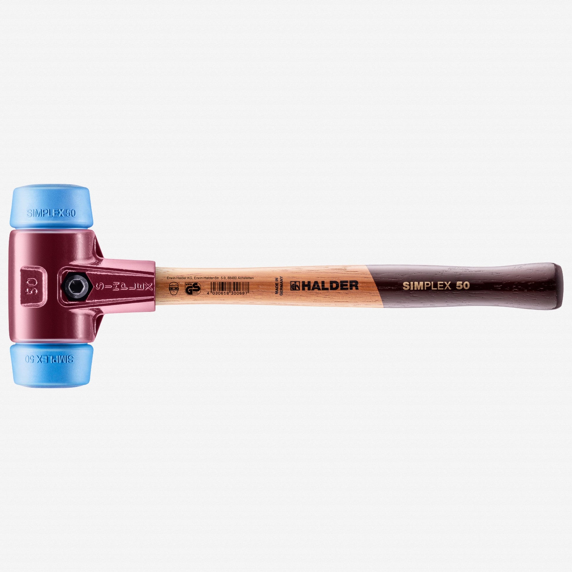 Halder Simplex Mallet with Soft Blue Rubber Inserts and Cast Iron Housing, 1.97"/ 12.35 oz - HA3001.050 - KC Tool