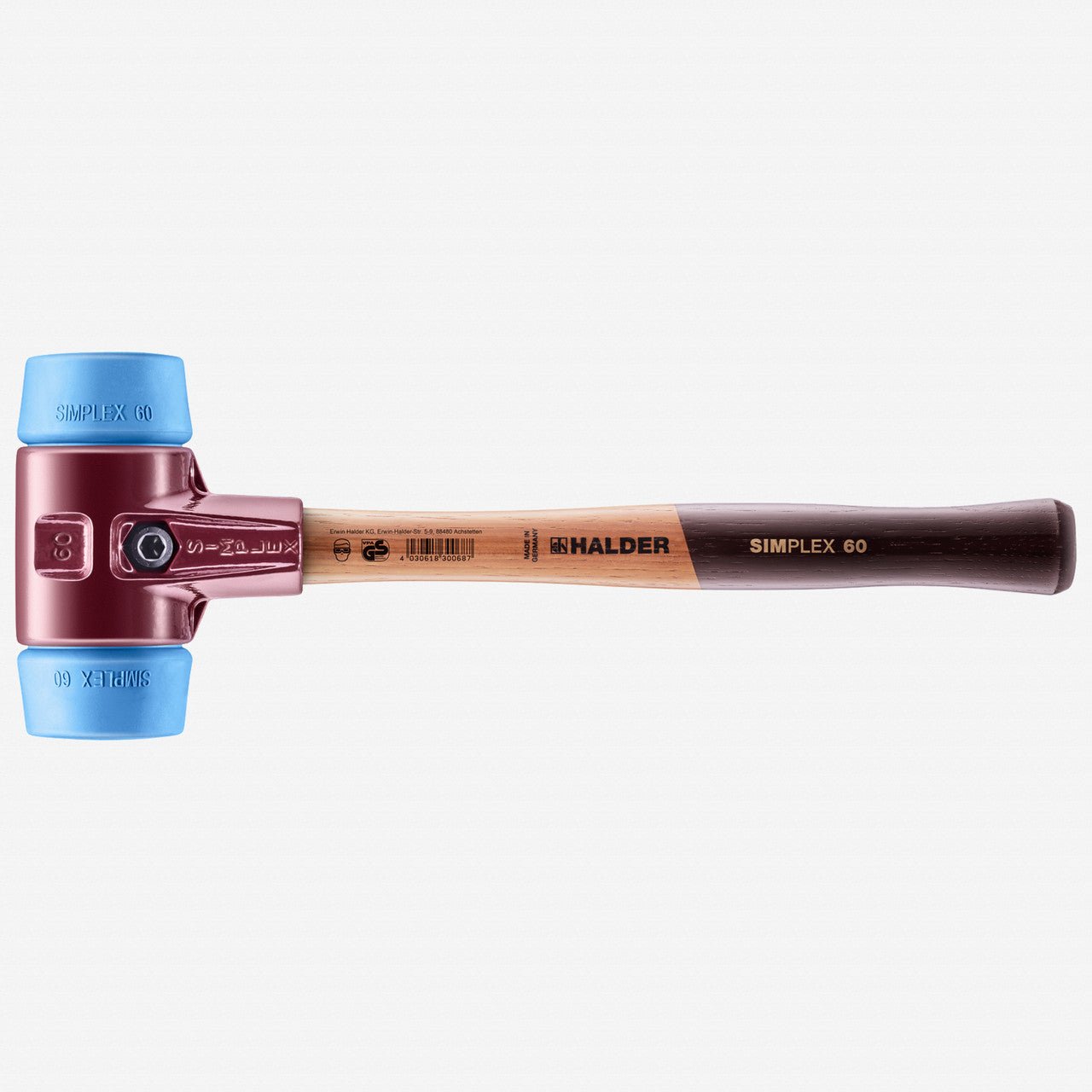 Halder Simplex Mallet with Soft Blue Rubber Inserts and Cast Iron Housing, 2.36"/ 52 oz - HA3001.060 - KC Tool