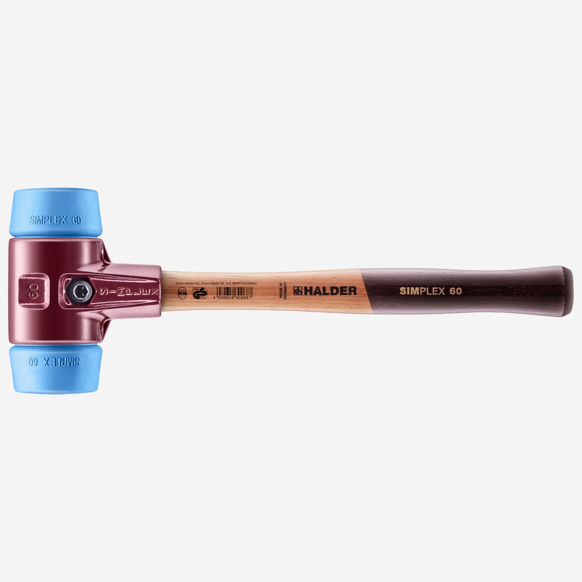 Halder Simplex Mallet with Soft Blue Rubber Inserts and Cast Iron Housing, 2.36"/ 52 oz - HA3001.060 - KC Tool