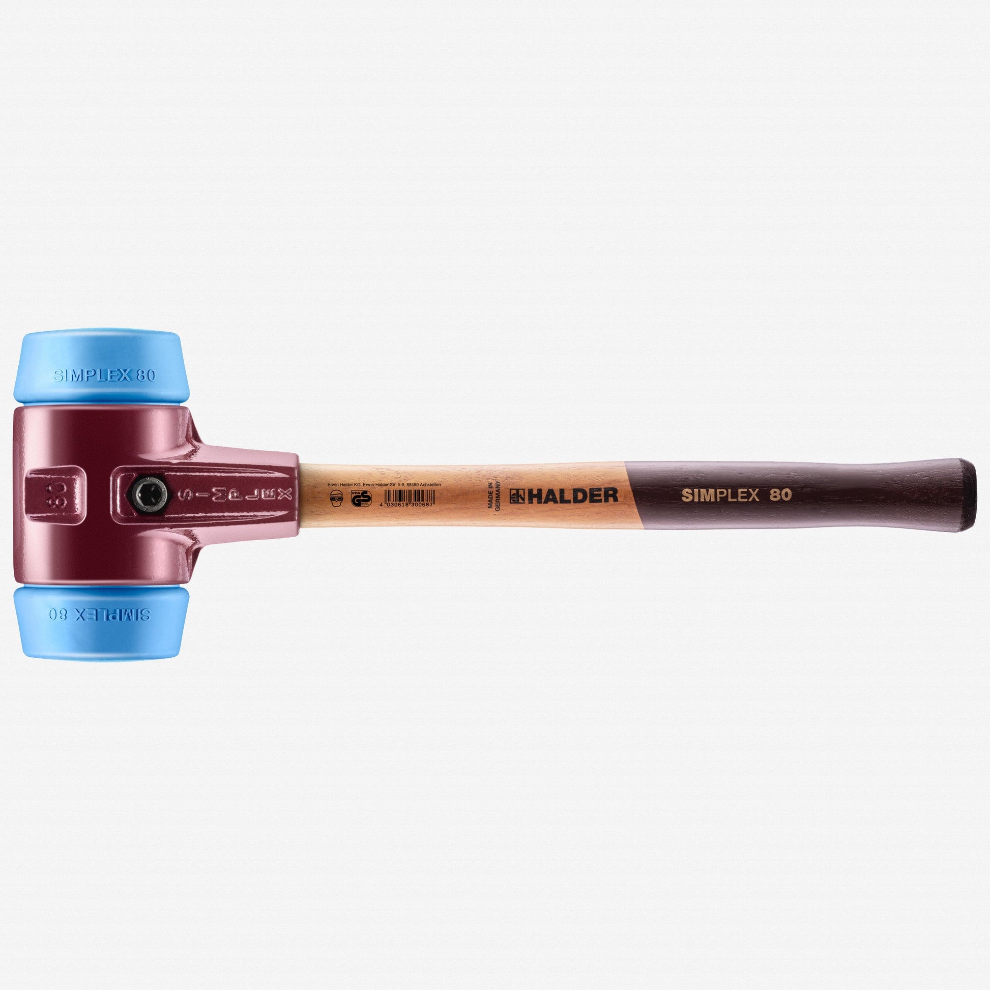 Halder Simplex Mallet with Soft Blue Rubber Inserts and Cast Iron Housing, 3.15"/ 97.89 oz - HA3001.080 - KC Tool
