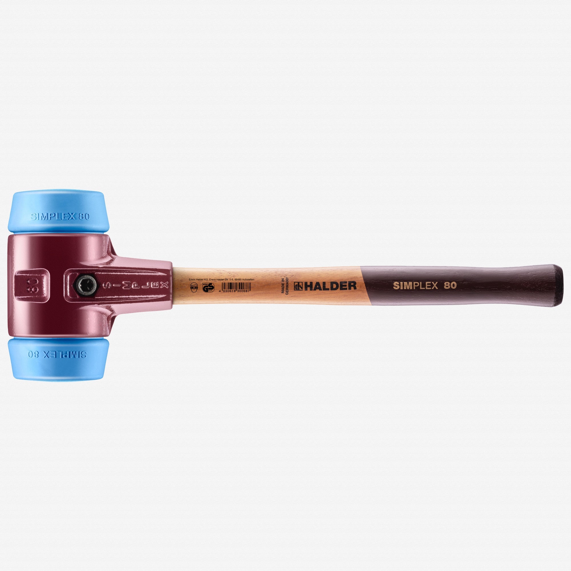 Halder Simplex Mallet with Soft Blue Rubber Inserts and Cast Iron Housing, 3.15"/ 97.89 oz - HA3001.080 - KC Tool
