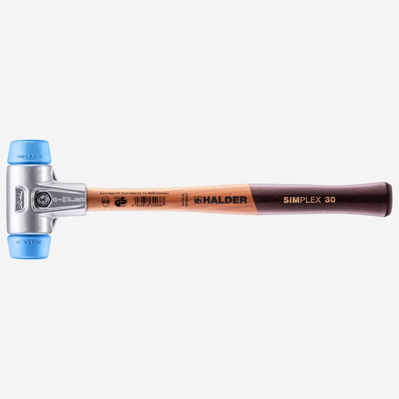 Halder Simplex Mallet with Soft Blue Rubber Inserts and Lightweight Aluminum Housing, 1.18" / 7.05 oz. - HA3101.030 - KC Tool