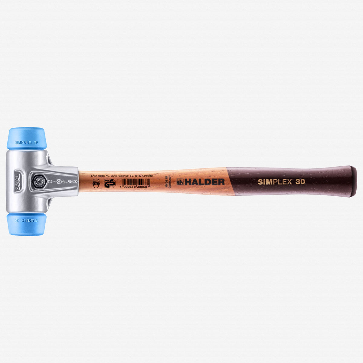 Halder Simplex Mallet with Soft Blue Rubber Inserts and Lightweight Aluminum Housing, 1.18" / 7.05 oz. - HA3101.030 - KC Tool
