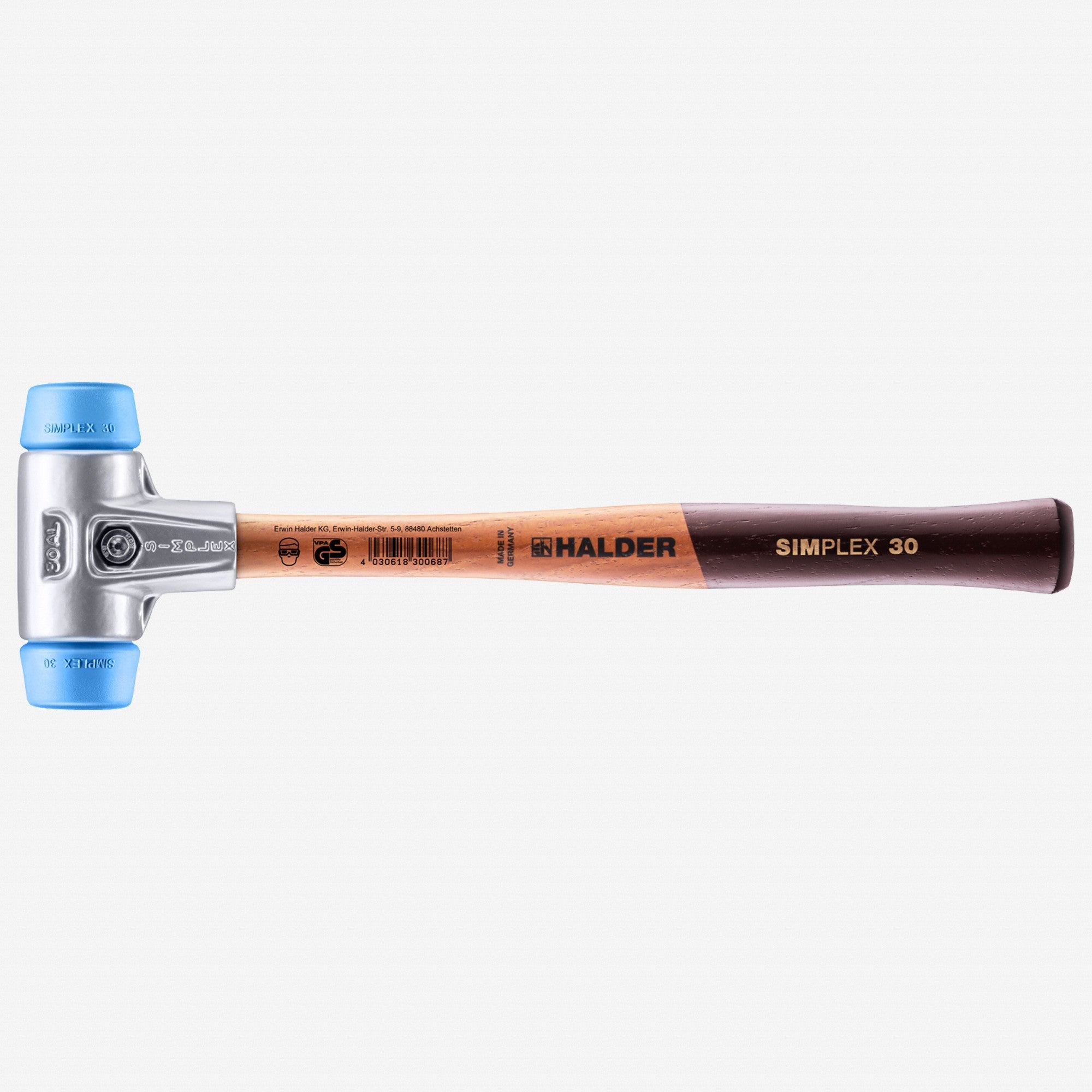 Halder Simplex Mallet with Soft Blue Rubber Inserts and Lightweight Aluminum Housing, 1.18" / 7.05 oz. - HA3101.030 - KC Tool