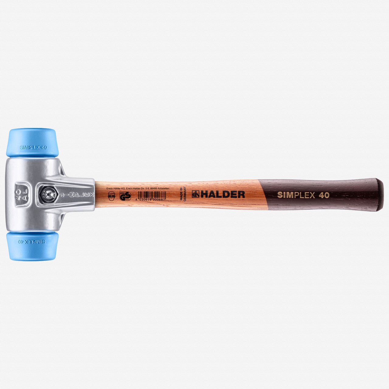 Halder Simplex Mallet with Soft Blue Rubber Inserts and Lightweight Aluminum Housing, 1.57" / 12.7 oz. - HA3101.040 - KC Tool