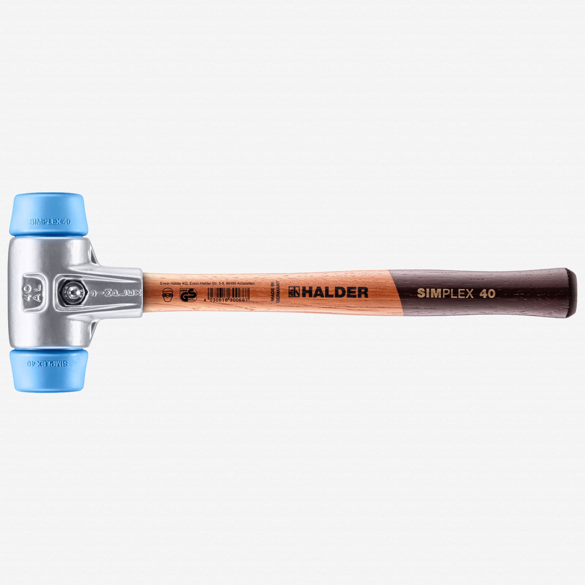 Halder Simplex Mallet with Soft Blue Rubber Inserts and Lightweight Aluminum Housing, 1.57" / 12.7 oz. - HA3101.040 - KC Tool