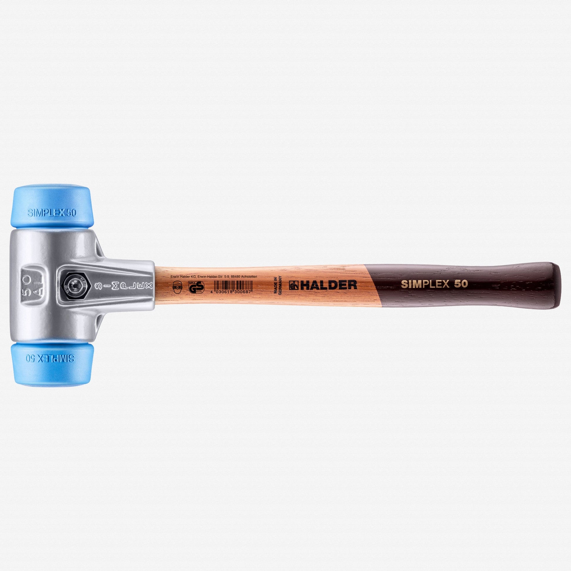 Halder Simplex Mallet with Soft Blue Rubber Inserts and Lightweight Aluminum Housing, 1.97" / 23.1 oz. - HA3101.050 - KC Tool
