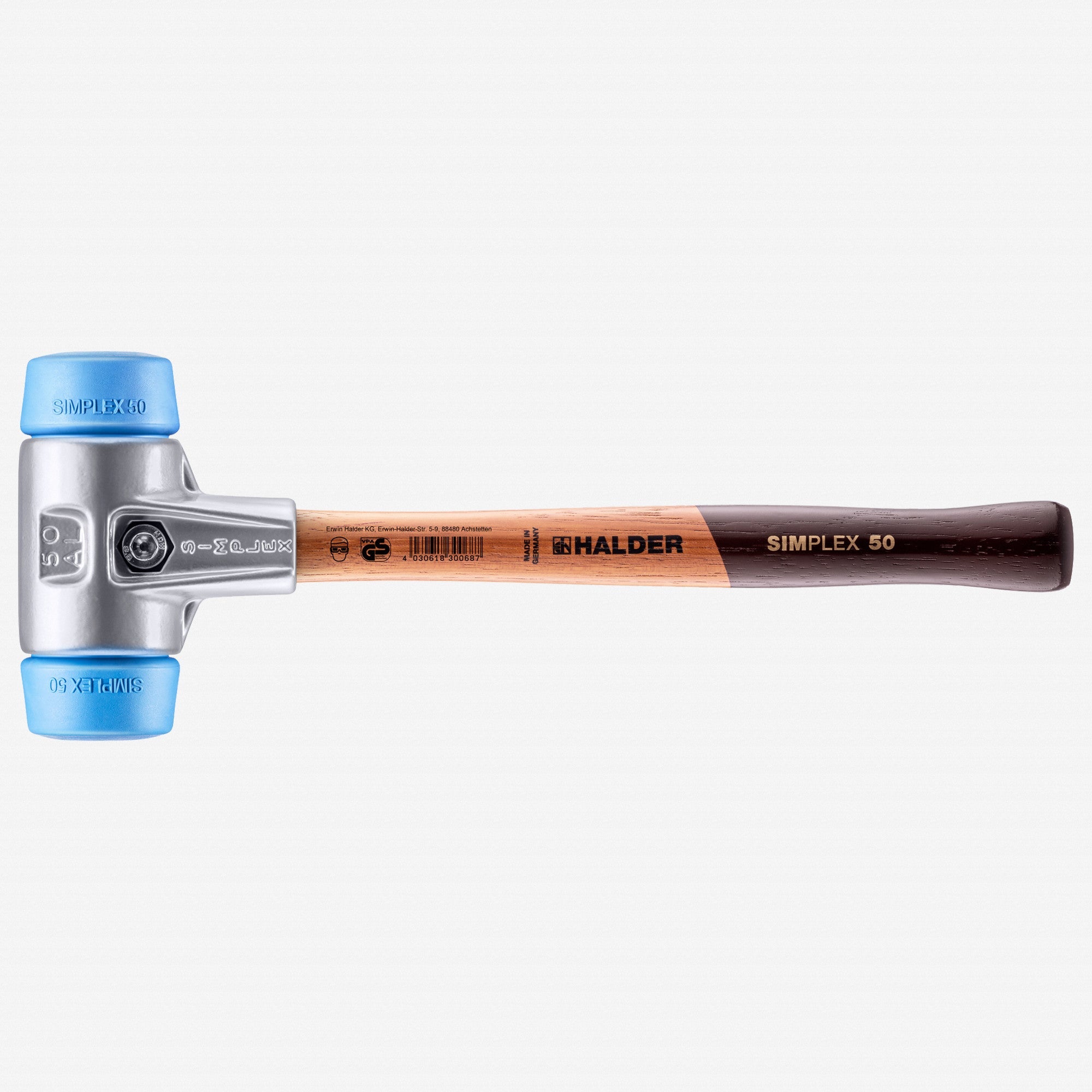 Halder Simplex Mallet with Soft Blue Rubber Inserts and Lightweight Aluminum Housing, 1.97" / 23.1 oz. - HA3101.050 - KC Tool