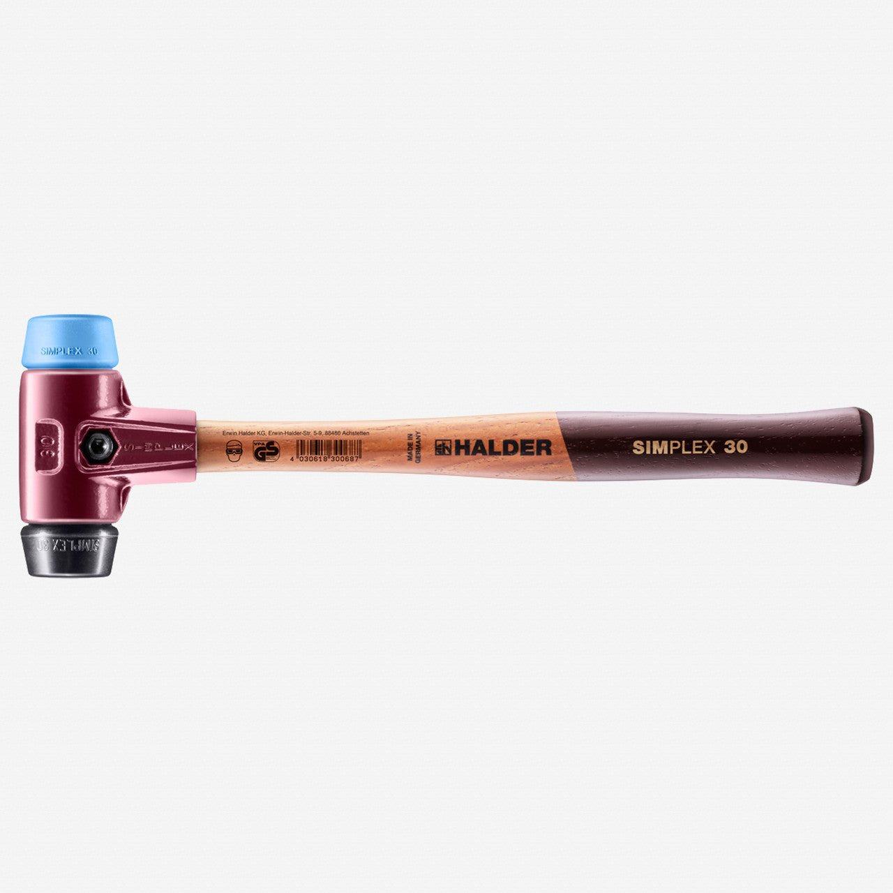 Halder Simplex Mallet with Soft Blue Rubber/Black Rubber Inserts and Cast Iron Housing, 1.18" / 11.99 oz. - HA3012.030 - KC Tool